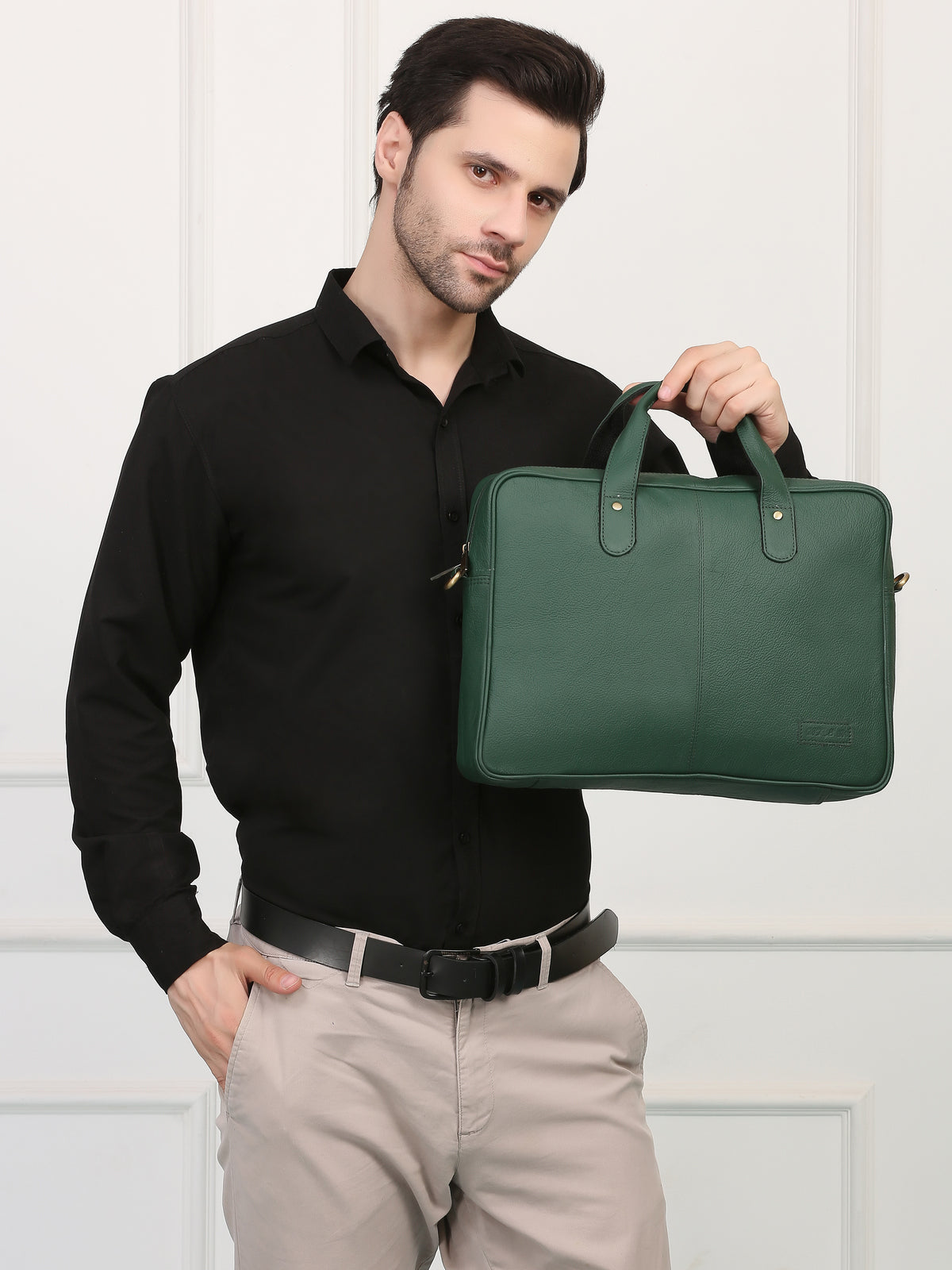 Compact Green Leather Laptop Bag – Sleek, Stylish & Professional