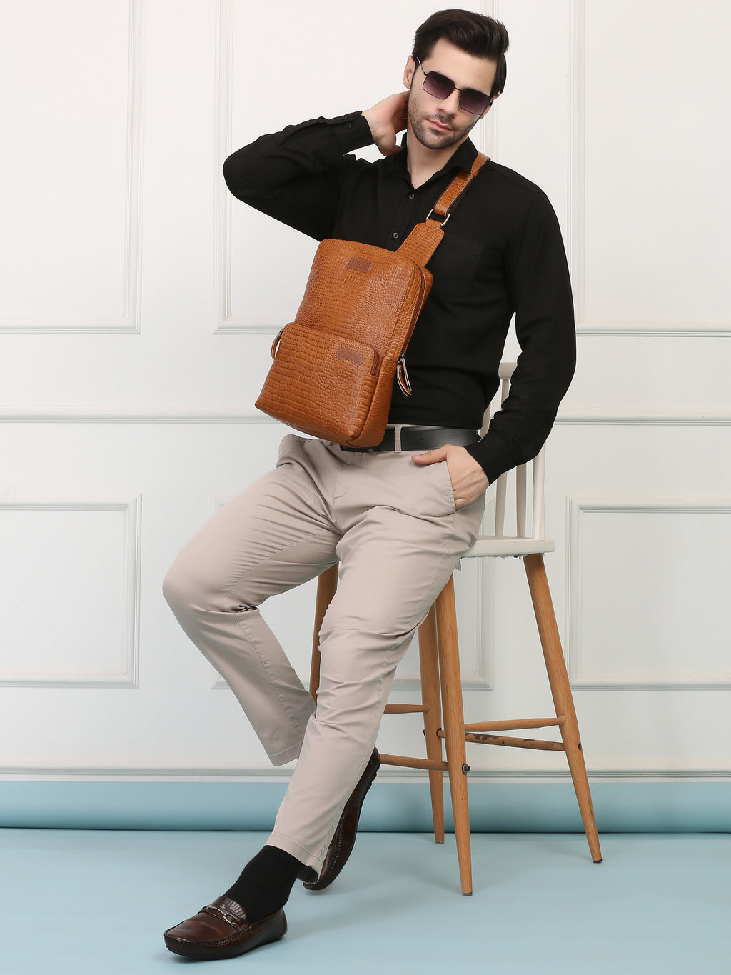 Tan Croco Luxe Chest Bag – Rahul Makin's Signature Monogram Edition
