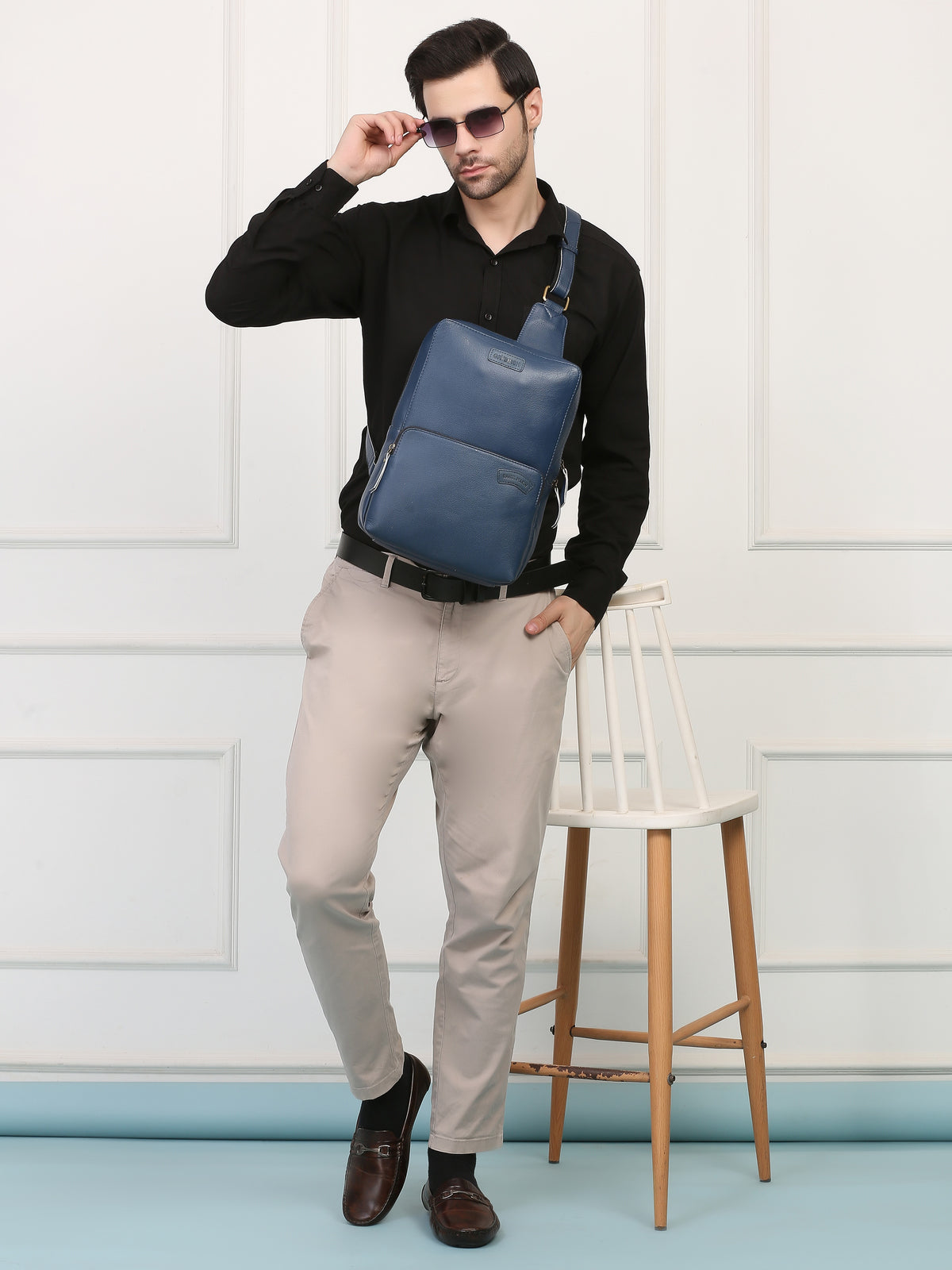 Azure Crossbody Leather Chest Bag  – Rahul Makin's Signature Monogram Edition