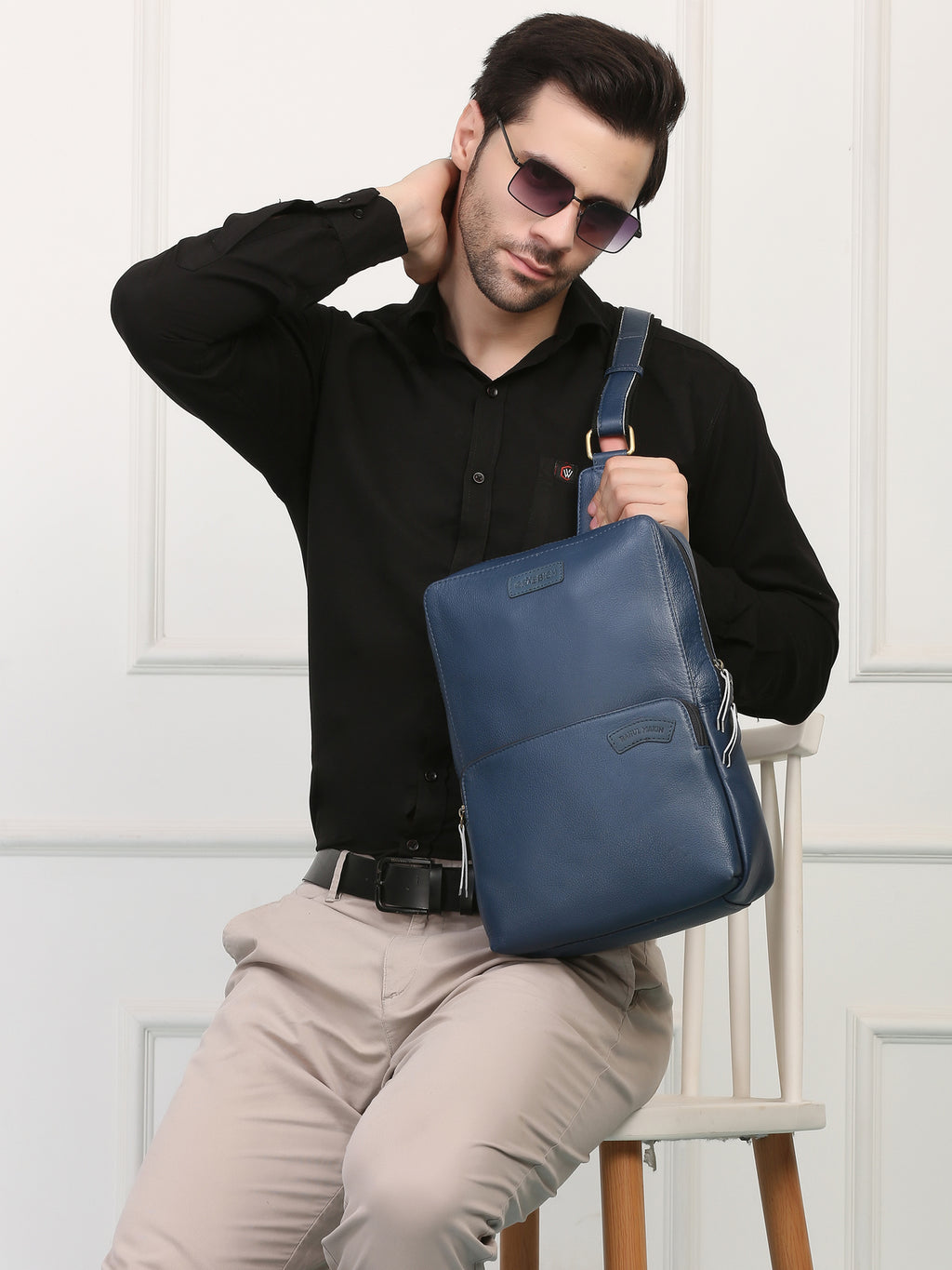 Azure Crossbody Leather Chest Bag  – Rahul Makin's Signature Monogram Edition