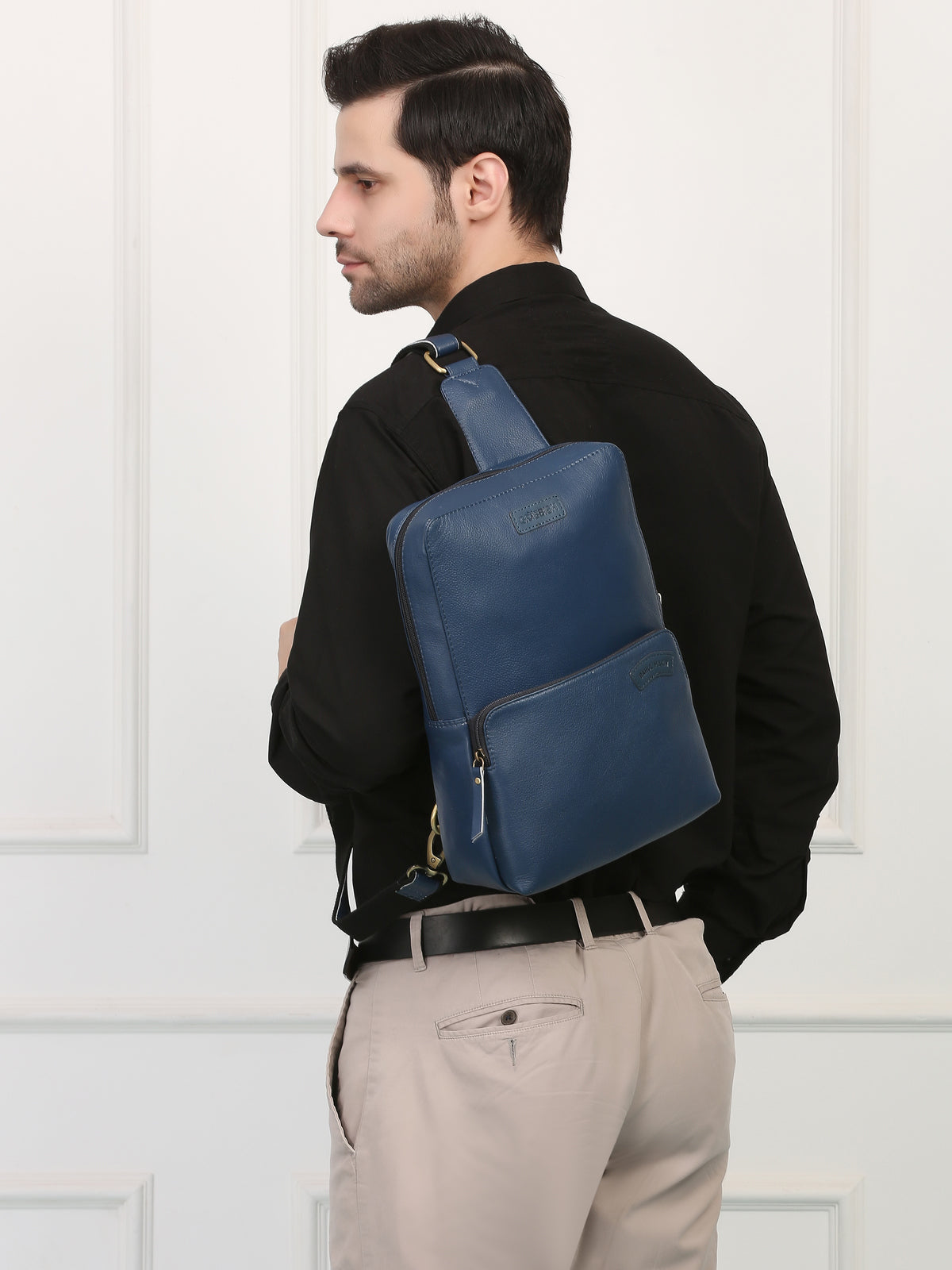 Azure Crossbody Leather Chest Bag  – Rahul Makin's Signature Monogram Edition