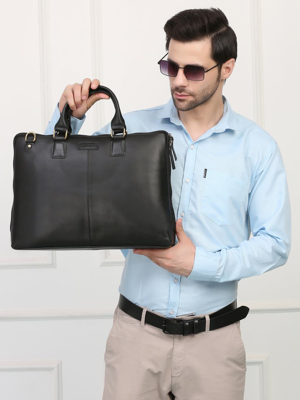 Black Leather Crossbody Laptop Bag – Sleek, Stylish & Functional