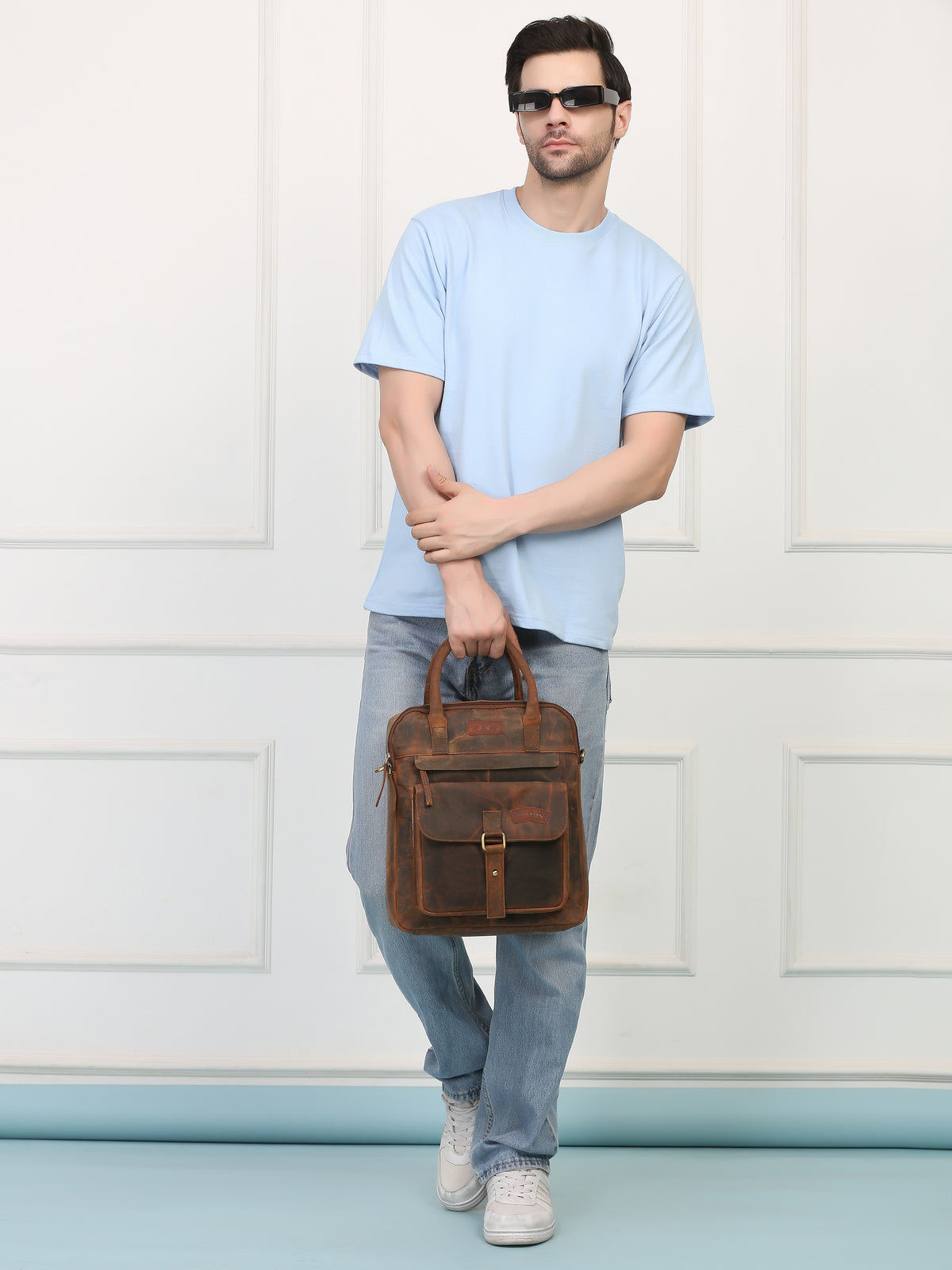 Brown Leather Crossbody Bag – Rahul Makin's Signature Monogram Edition | Effortless Style, Everyday Function