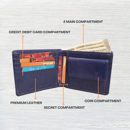 Men's Blue Leather Wallet - Modern Elegance, Sleek Design, Genuine Leather, Elevate Your Everyday Style with a Touch of Blue