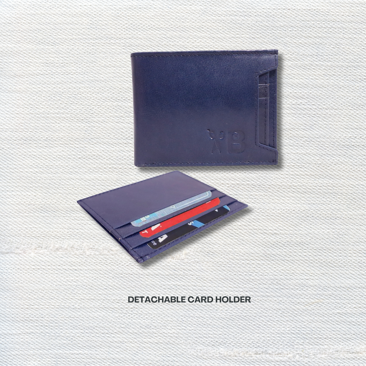 "Versatile Elegance: Men's Leather Wallet with Detachable Card Holder - A Stylish and Functional Essential" [Blue Colour]