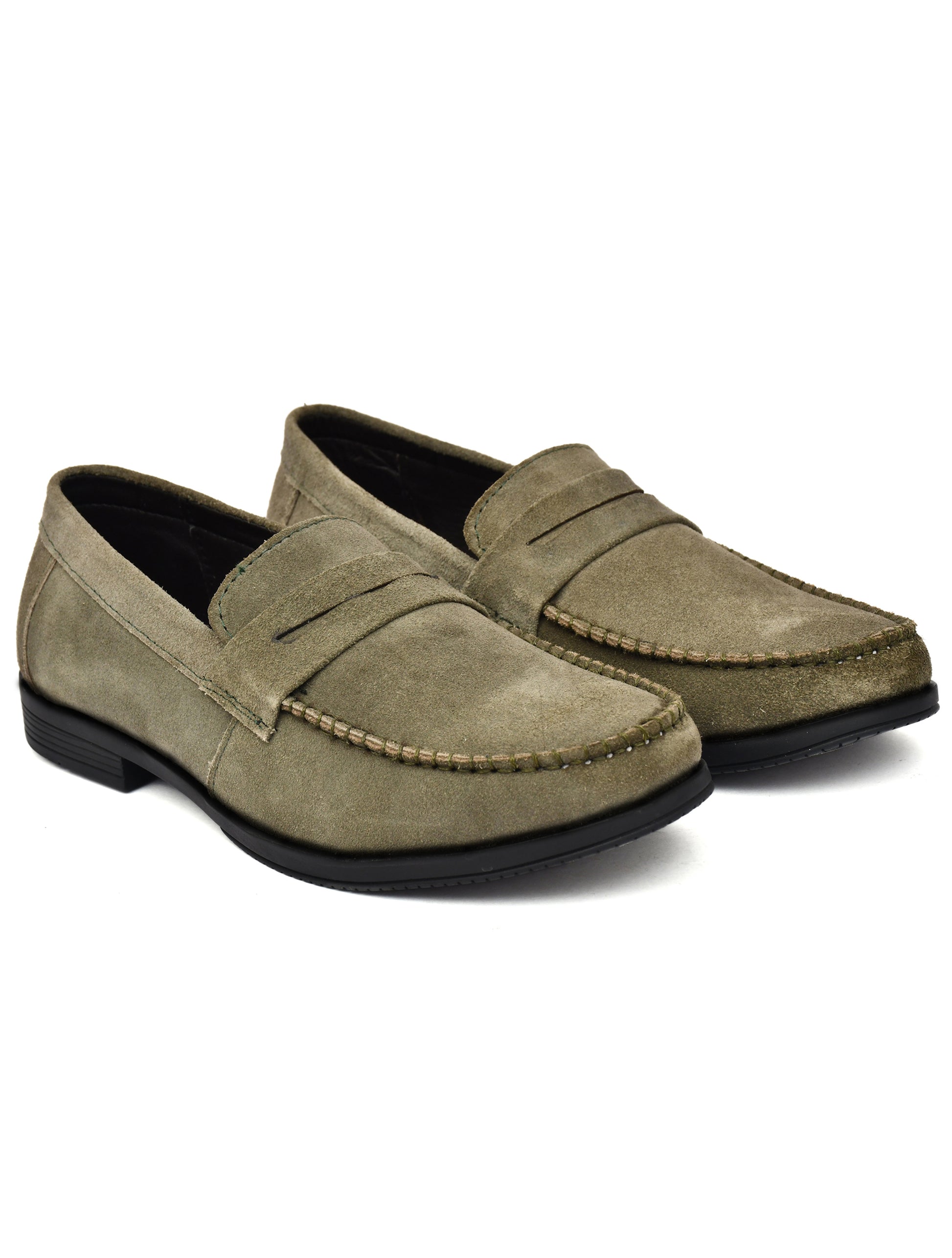 Men Olive Suede Leather Loafers