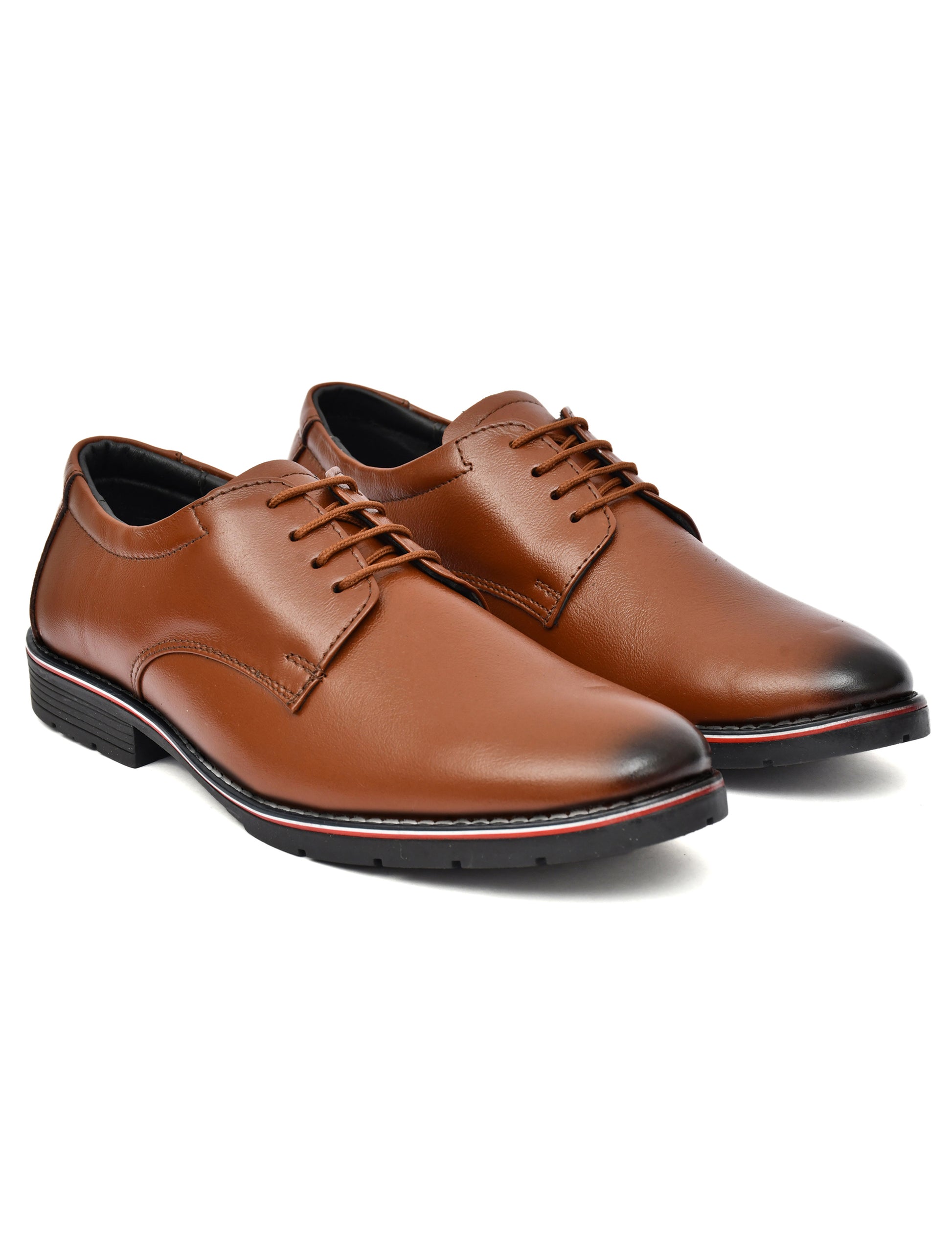 Men Tan Leather Derby Shoes