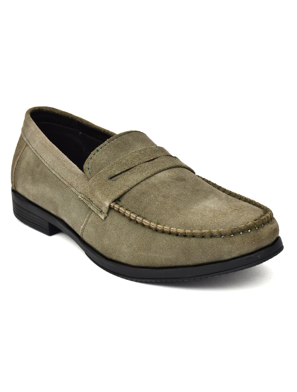 Men Olive Suede Leather Loafers
