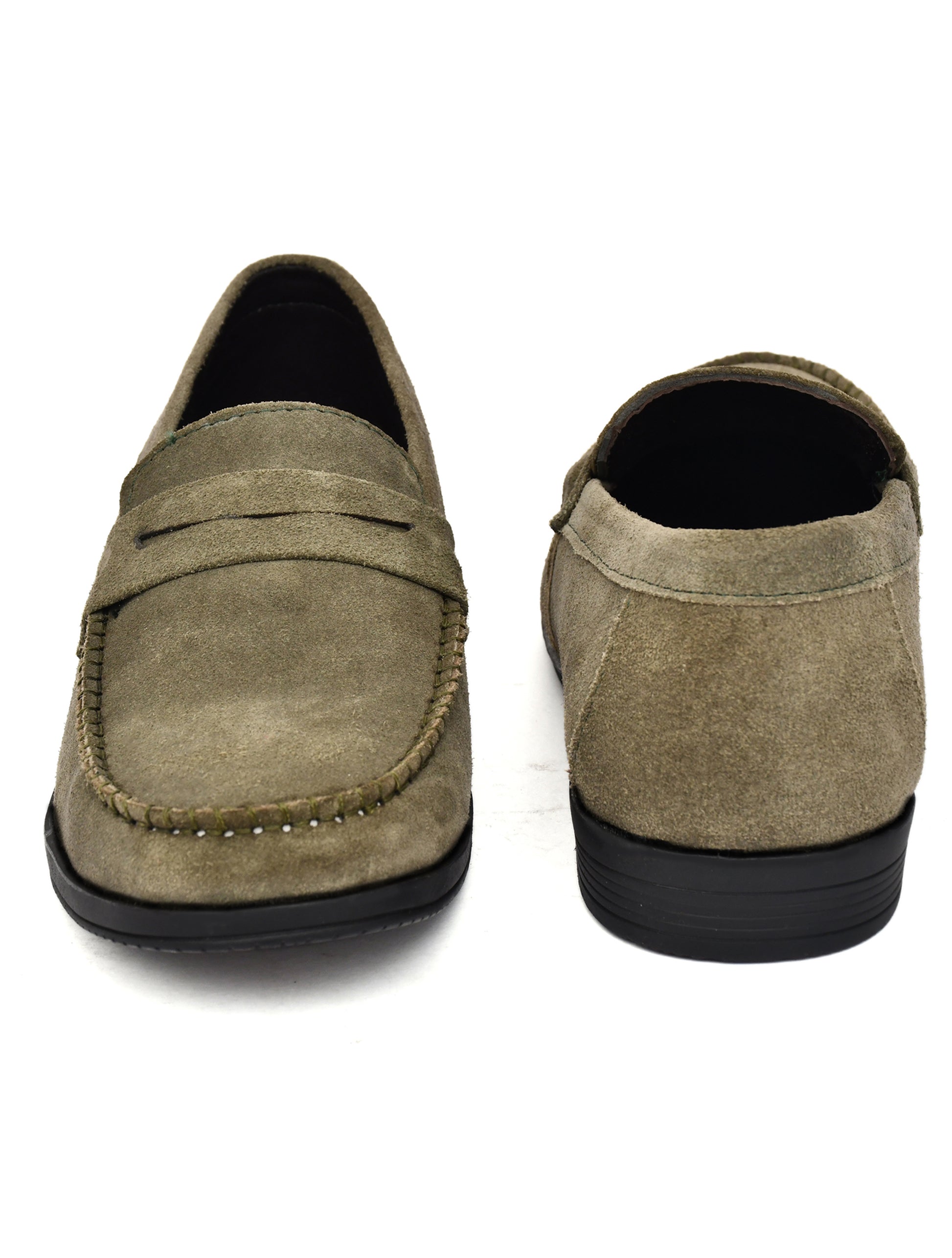 Men Olive Suede Leather Loafers