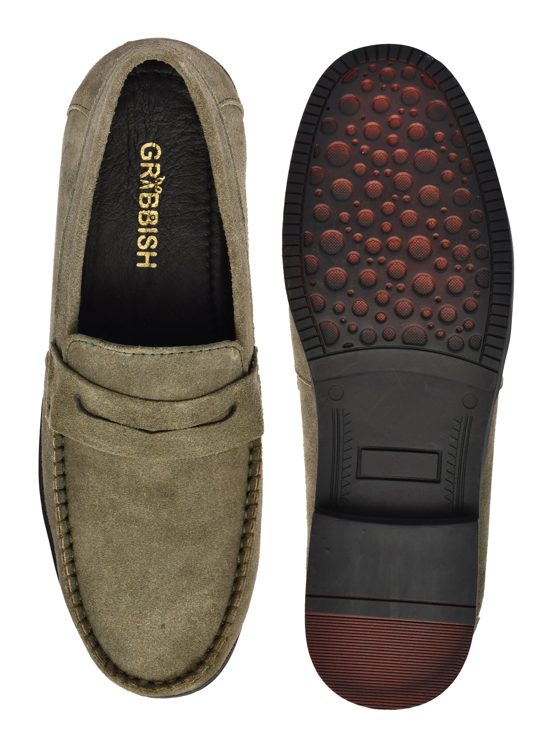 Men Olive Suede Leather Loafers