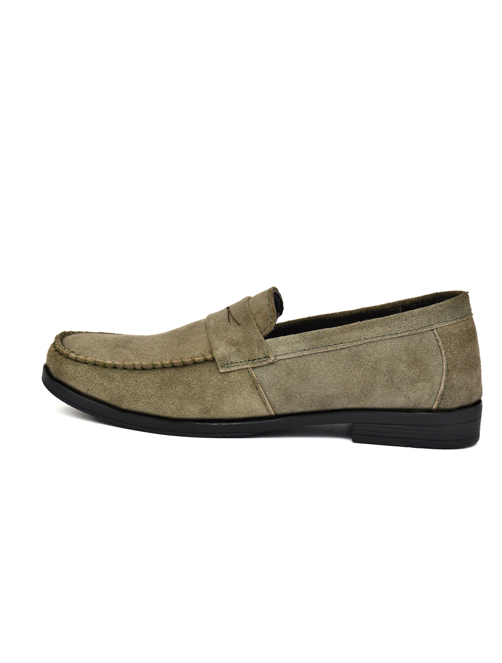 Men Olive Suede Leather Loafers