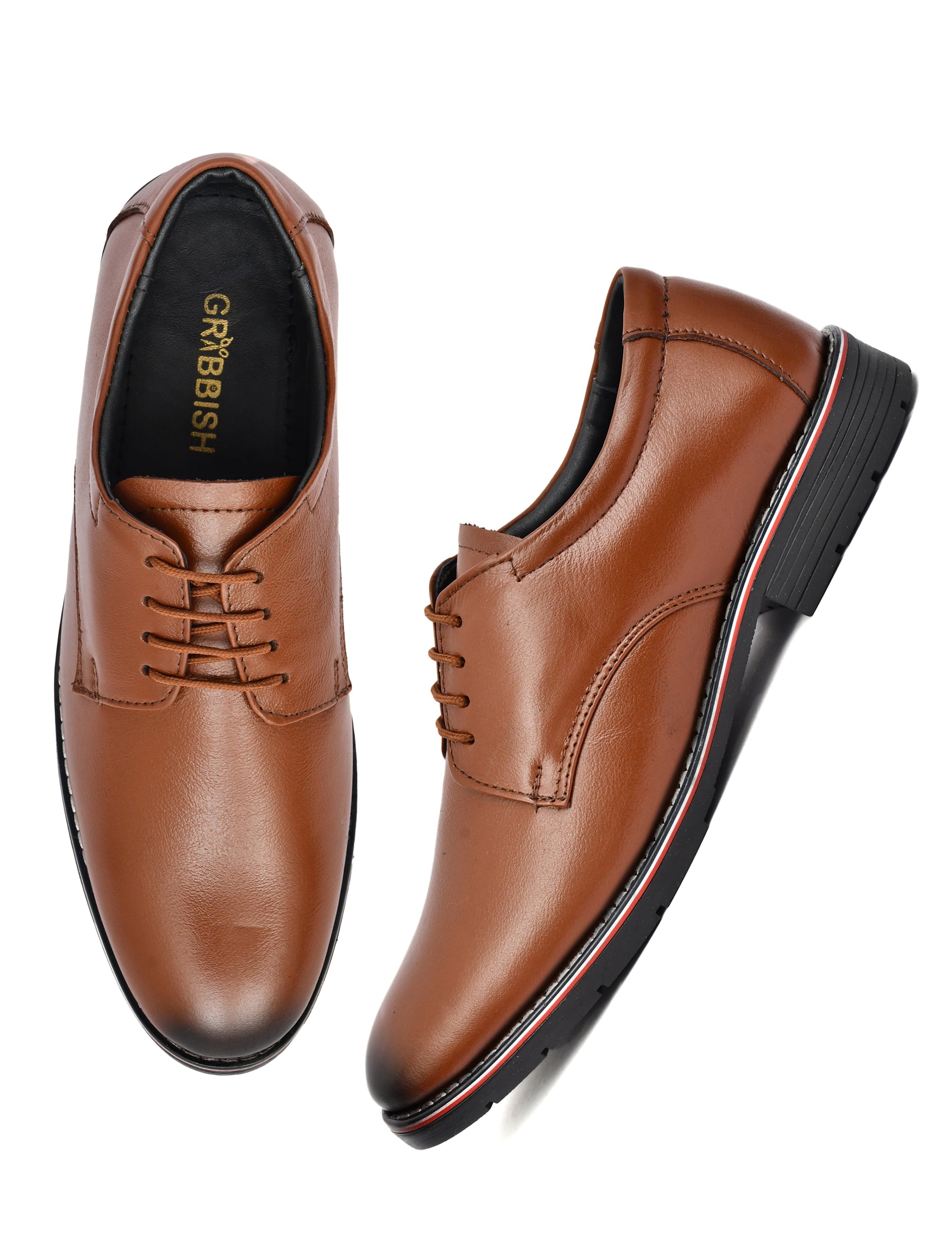 Men Tan Leather Derby Shoes