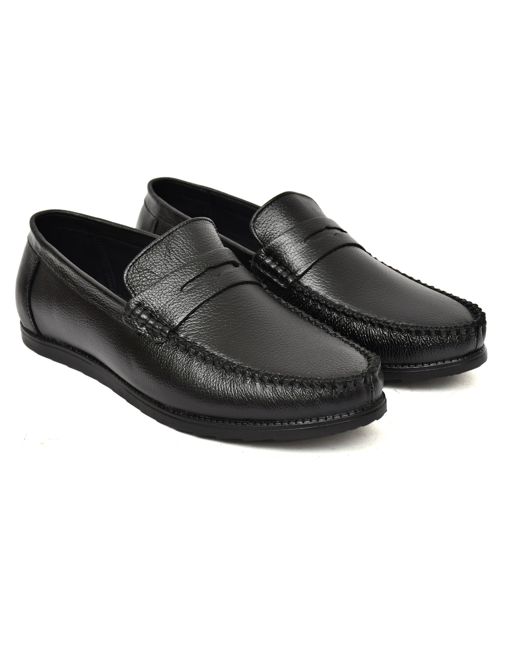 Men Textured Leather Loafer Black