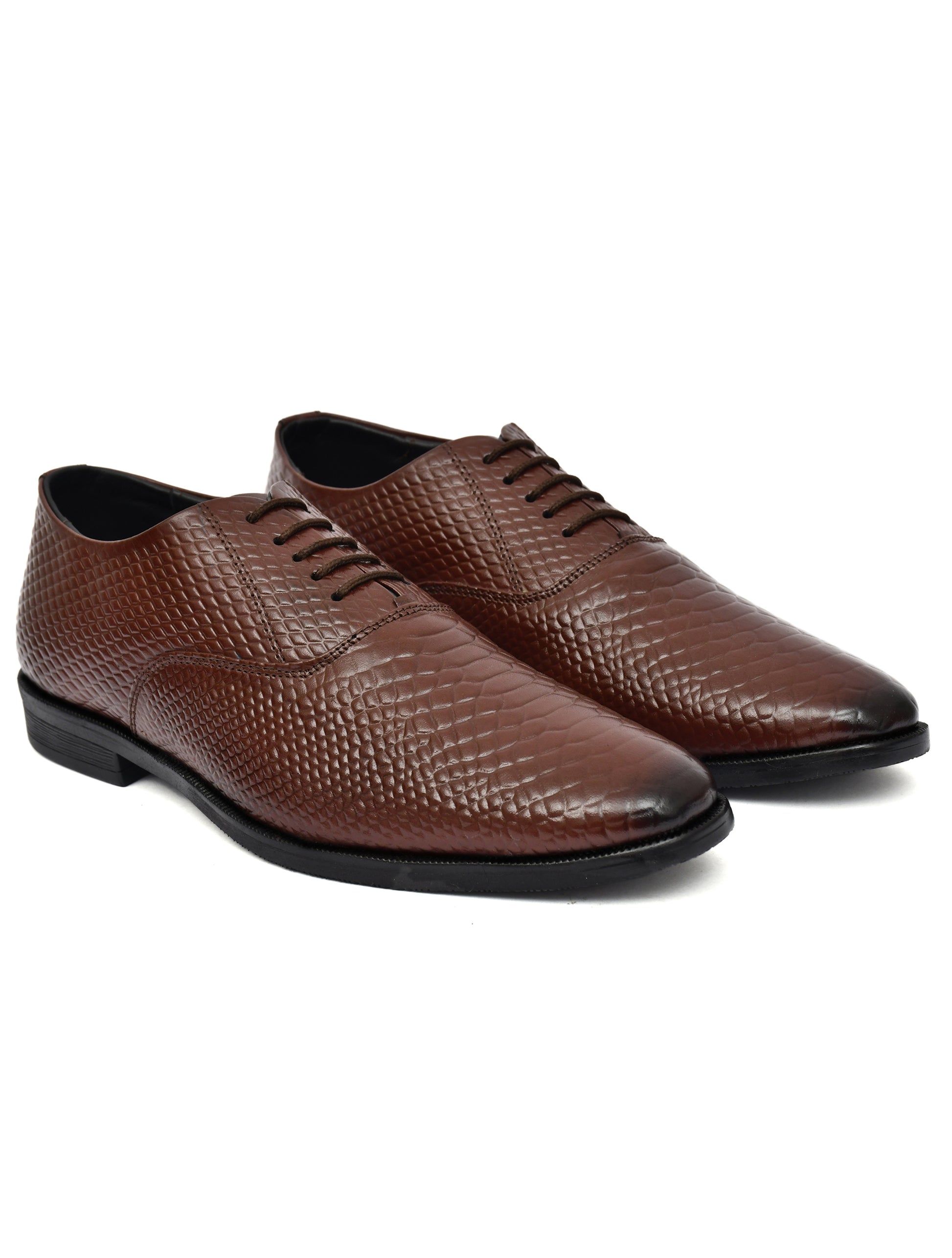 Men Brown Snake Print Leather Oxford Shoes