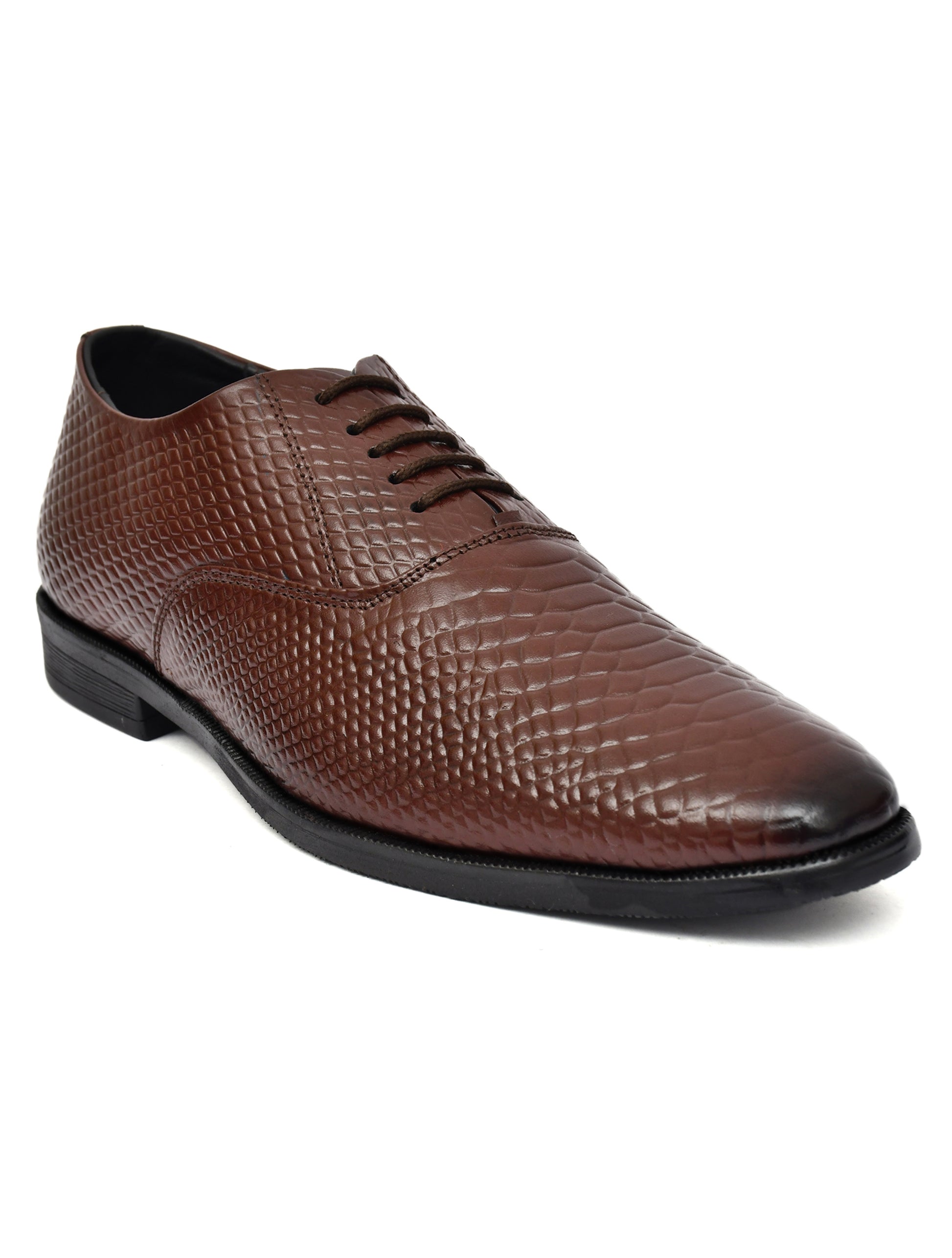 Men Brown Snake Print Leather Oxford Shoes