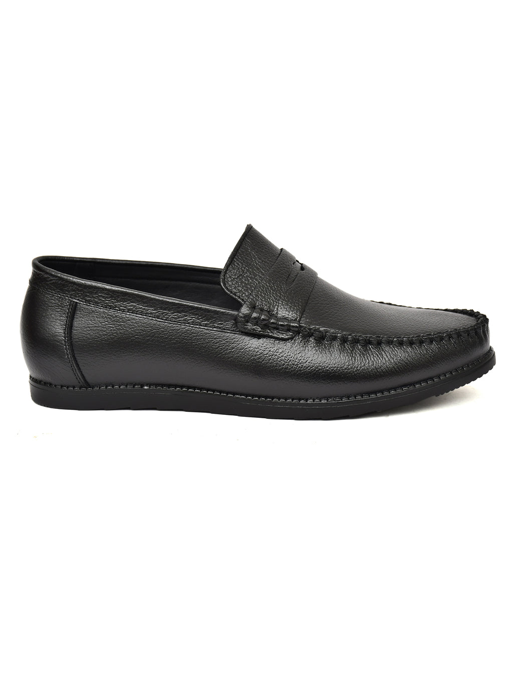 Men Textured Leather Loafer Black