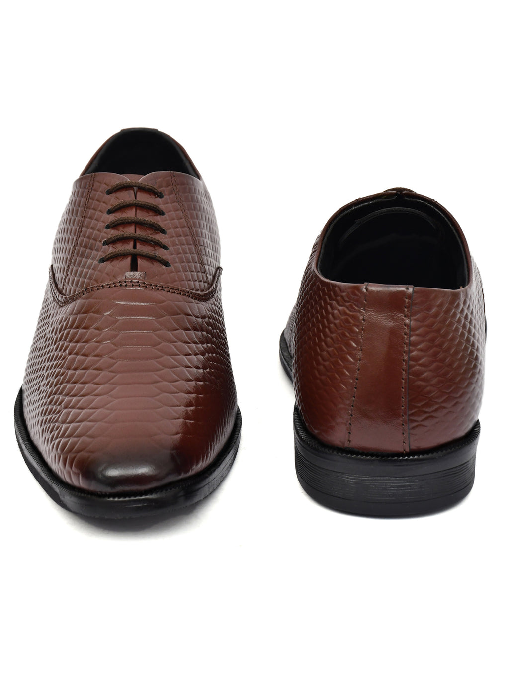 Men Brown Snake Print Leather Oxford Shoes