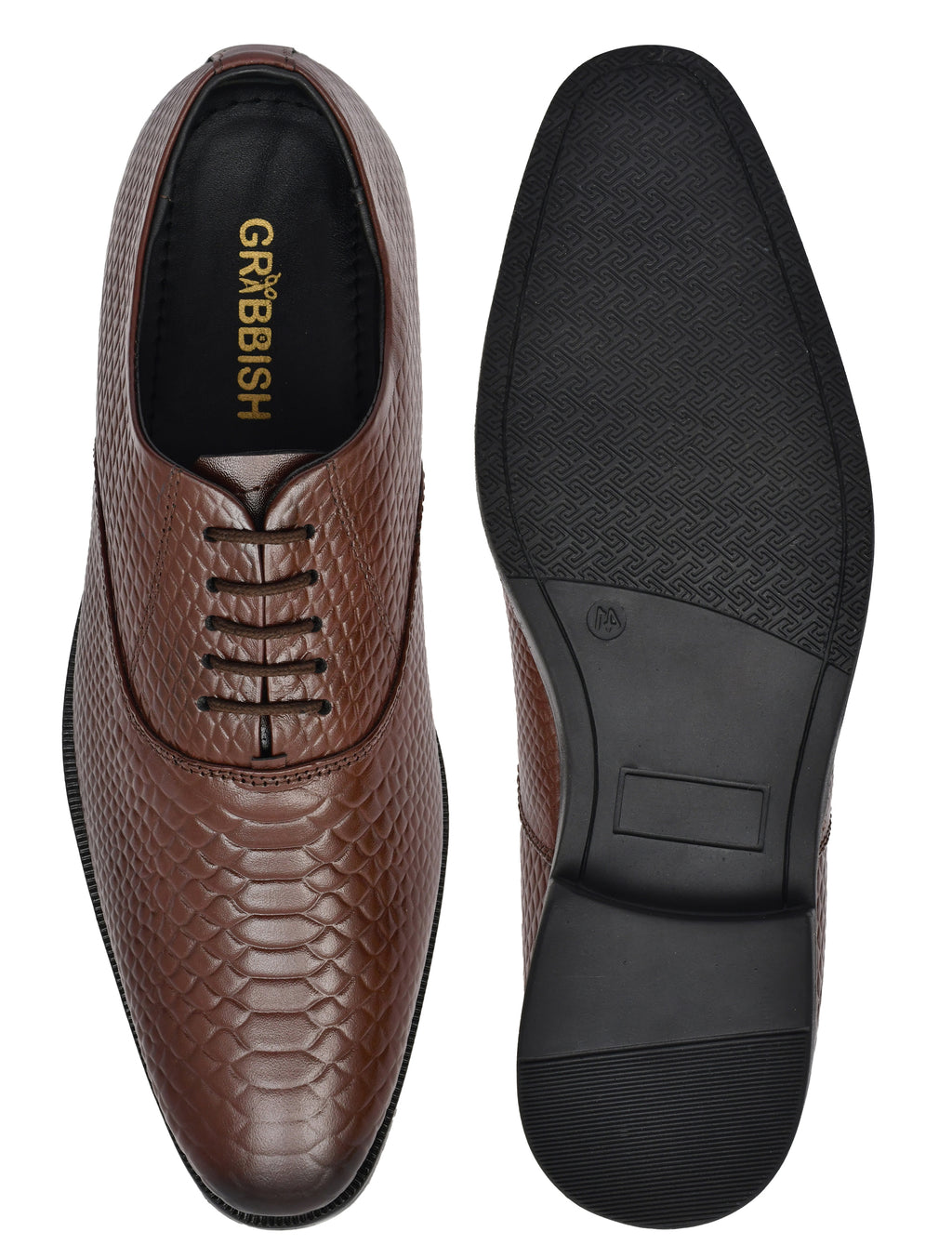 Men Brown Snake Print Leather Oxford Shoes
