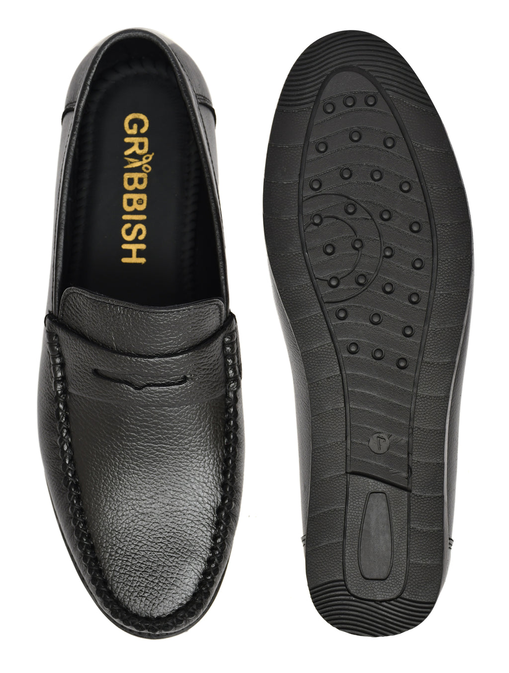 Men Textured Leather Loafer Black