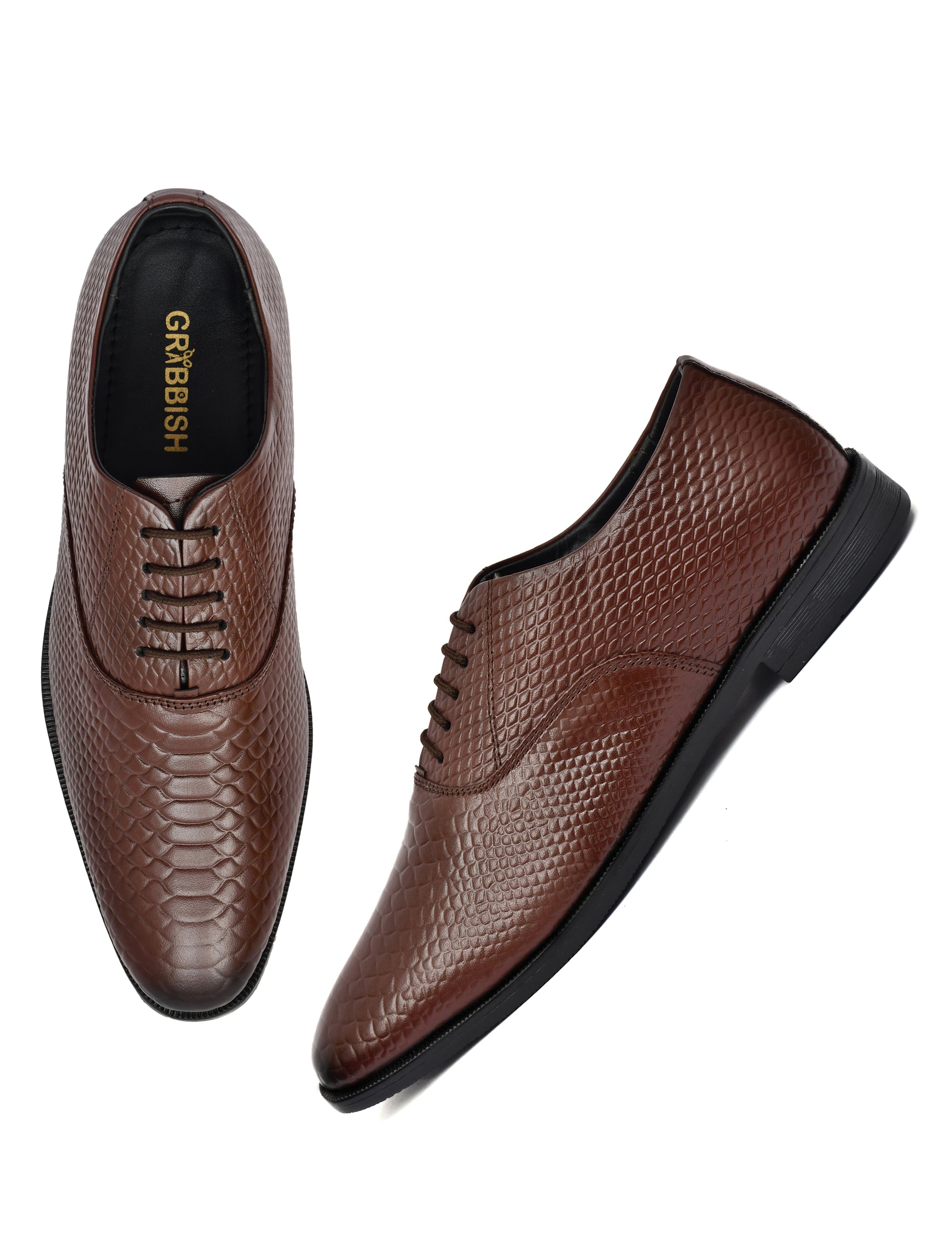 Men Brown Snake Print Leather Oxford Shoes