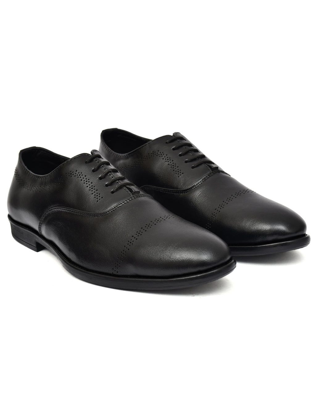 Men's Black Leather Laser Design Oxford Shoes