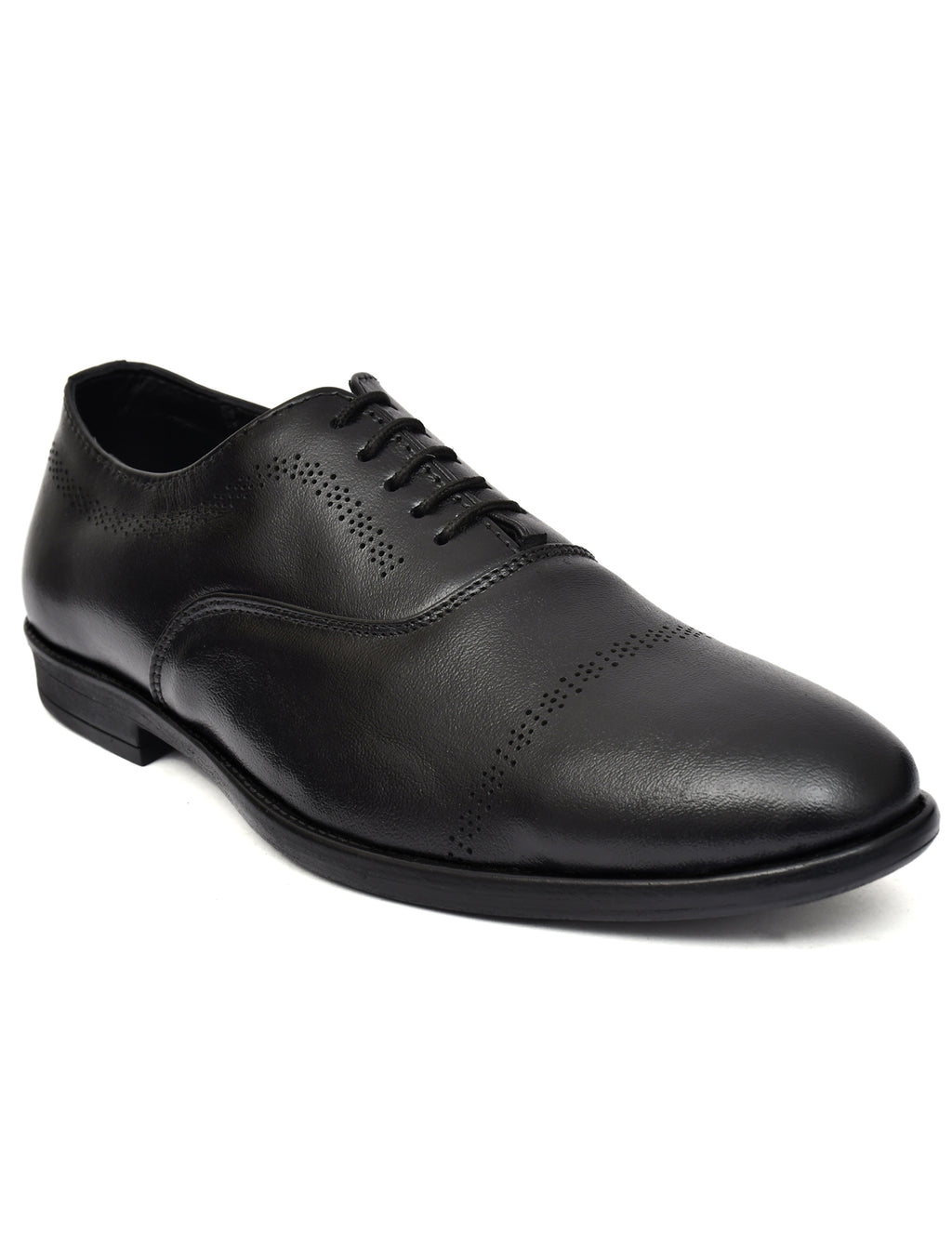 Men's Black Leather Laser Design Oxford Shoes
