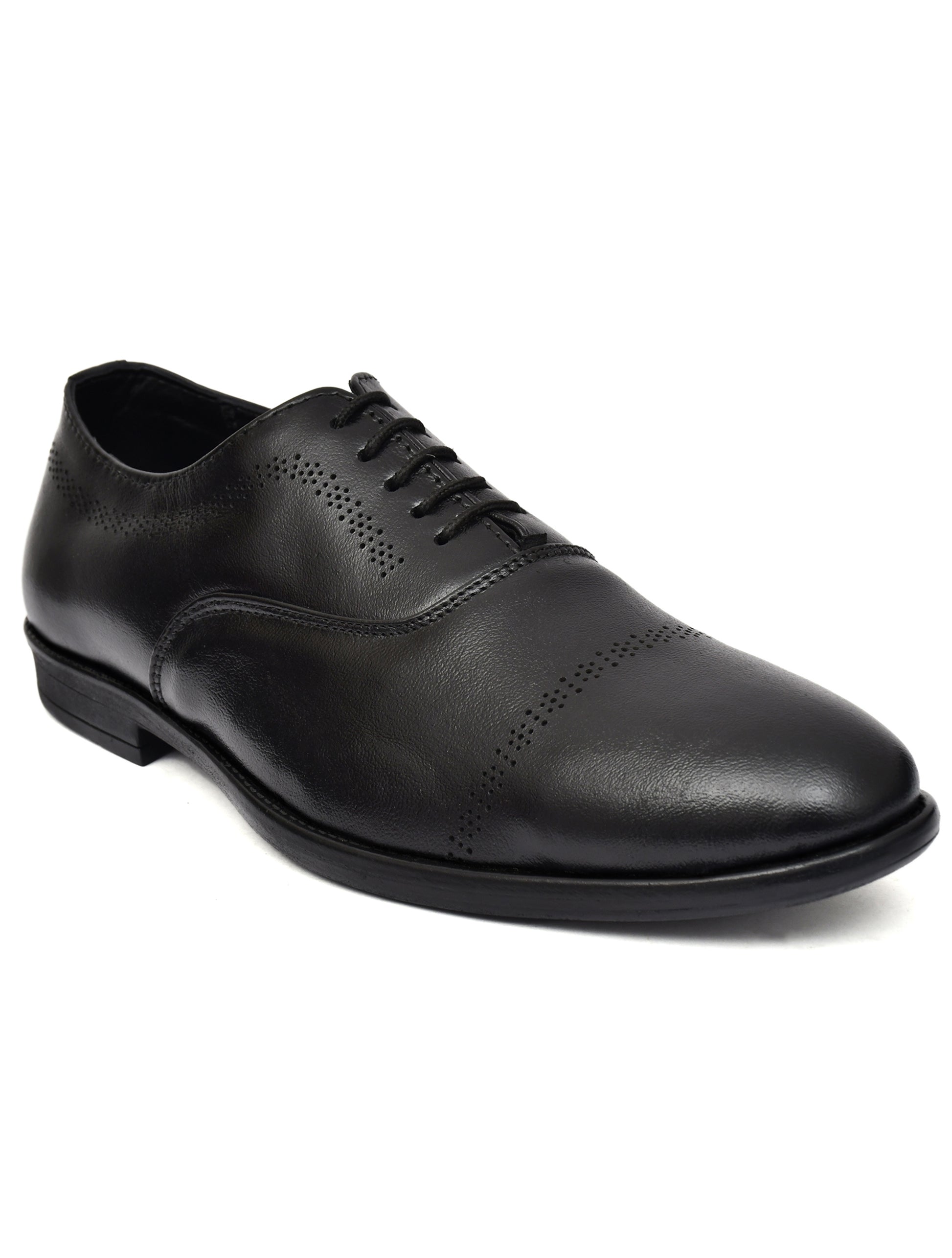 Men's Black Leather Laser Design Oxford Shoes