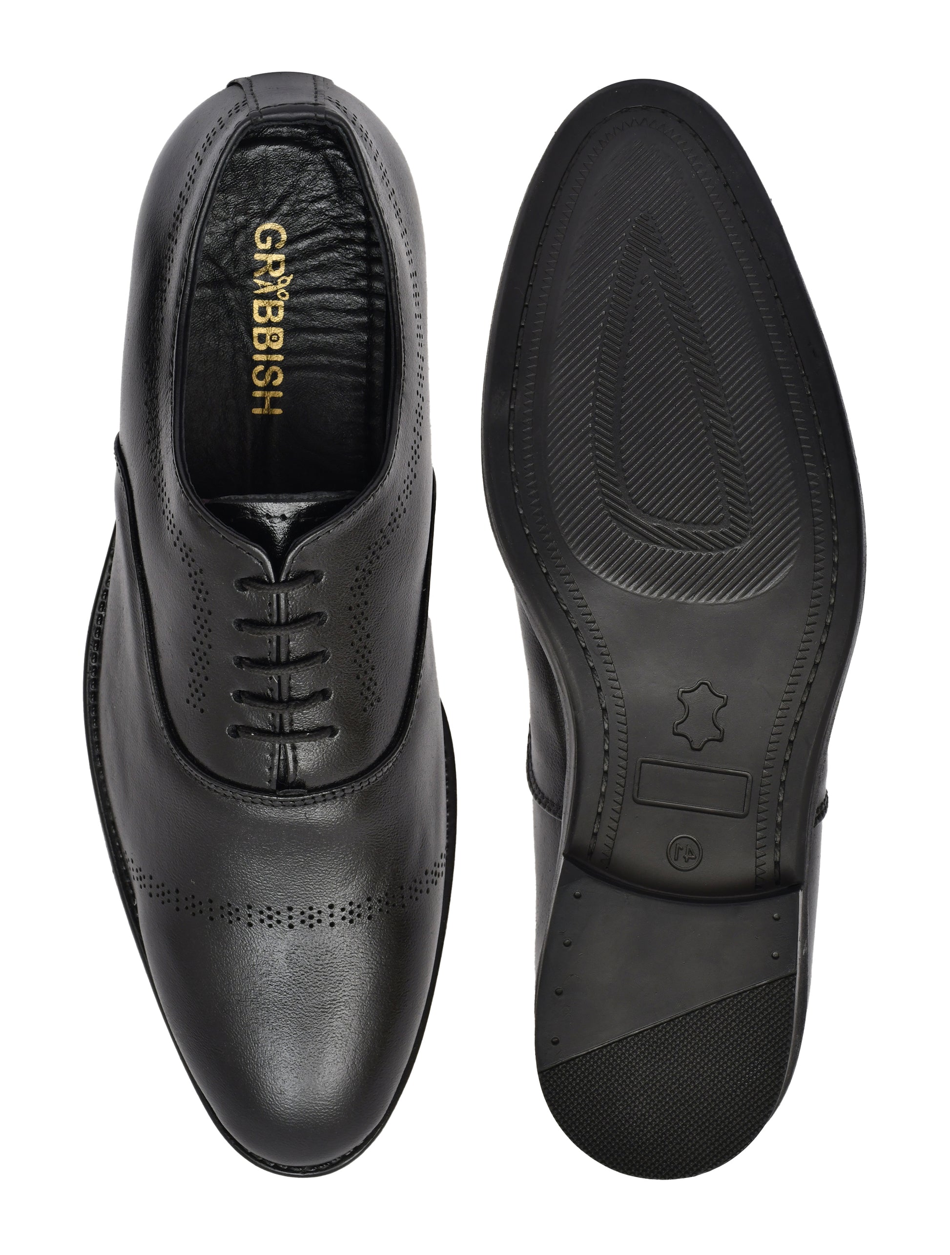 Men's Black Leather Laser Design Oxford Shoes