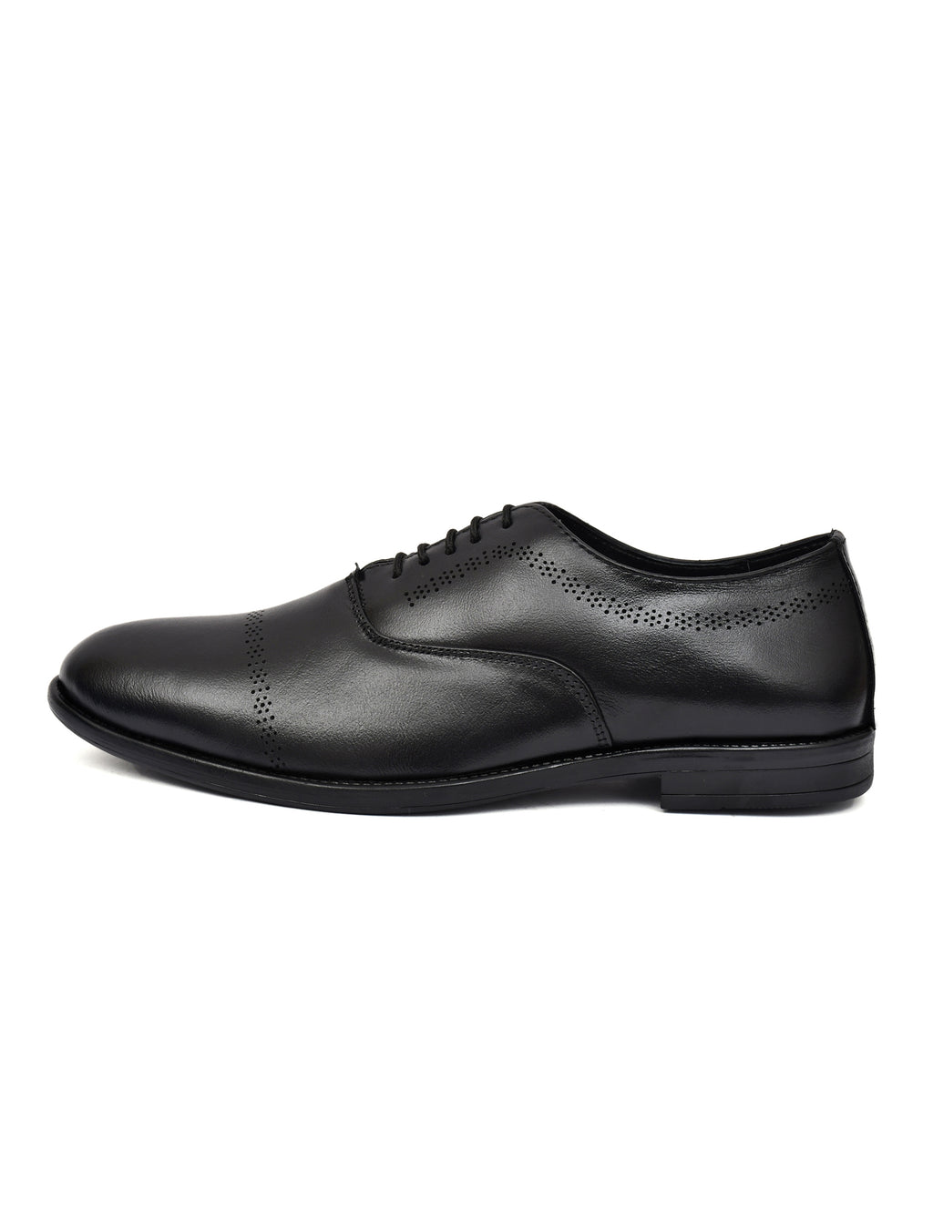 Men's Black Leather Laser Design Oxford Shoes