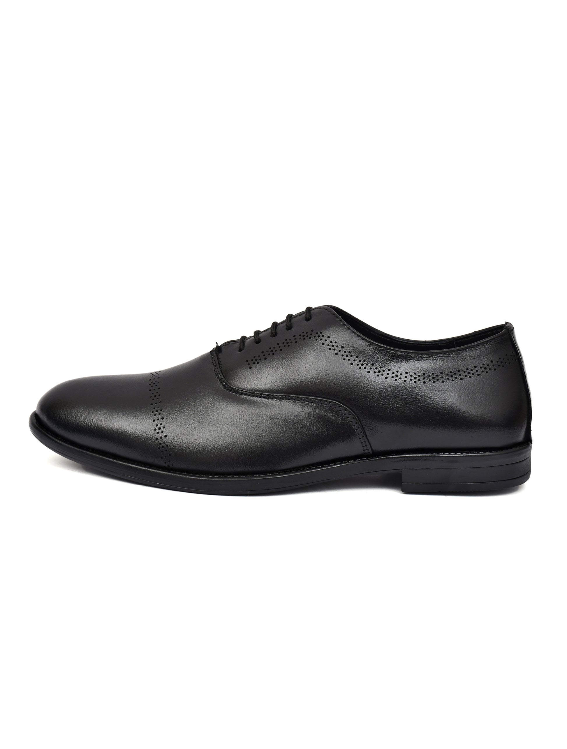 Men's Black Leather Laser Design Oxford Shoes