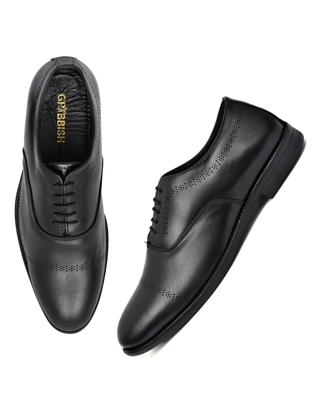 Men's Black Leather Laser Design Oxford Shoes