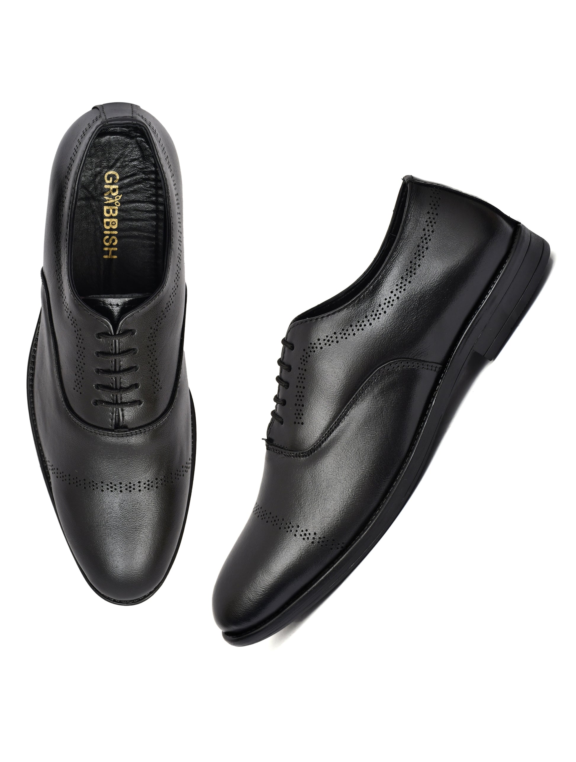 Men's Black Leather Laser Design Oxford Shoes