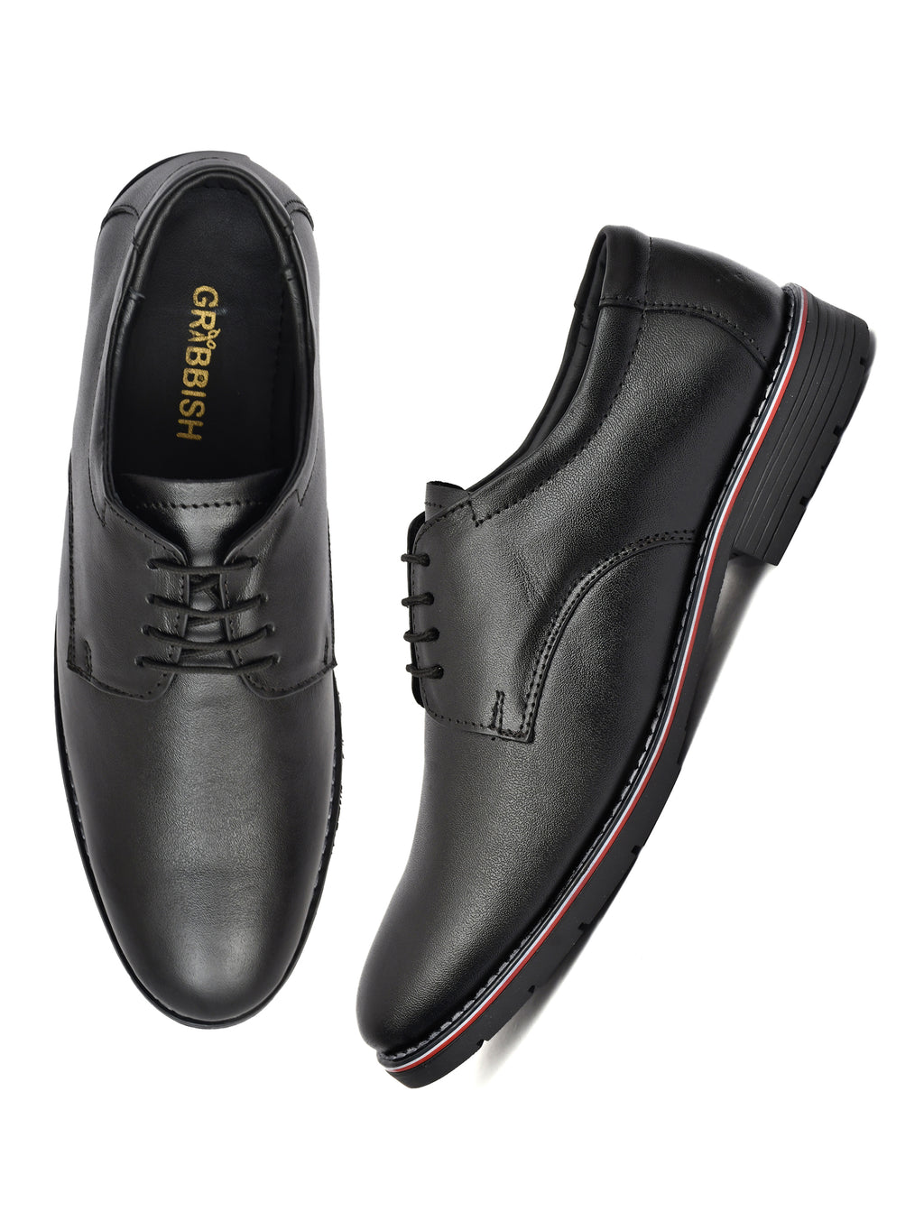 Men Black Leather Derby Shoes