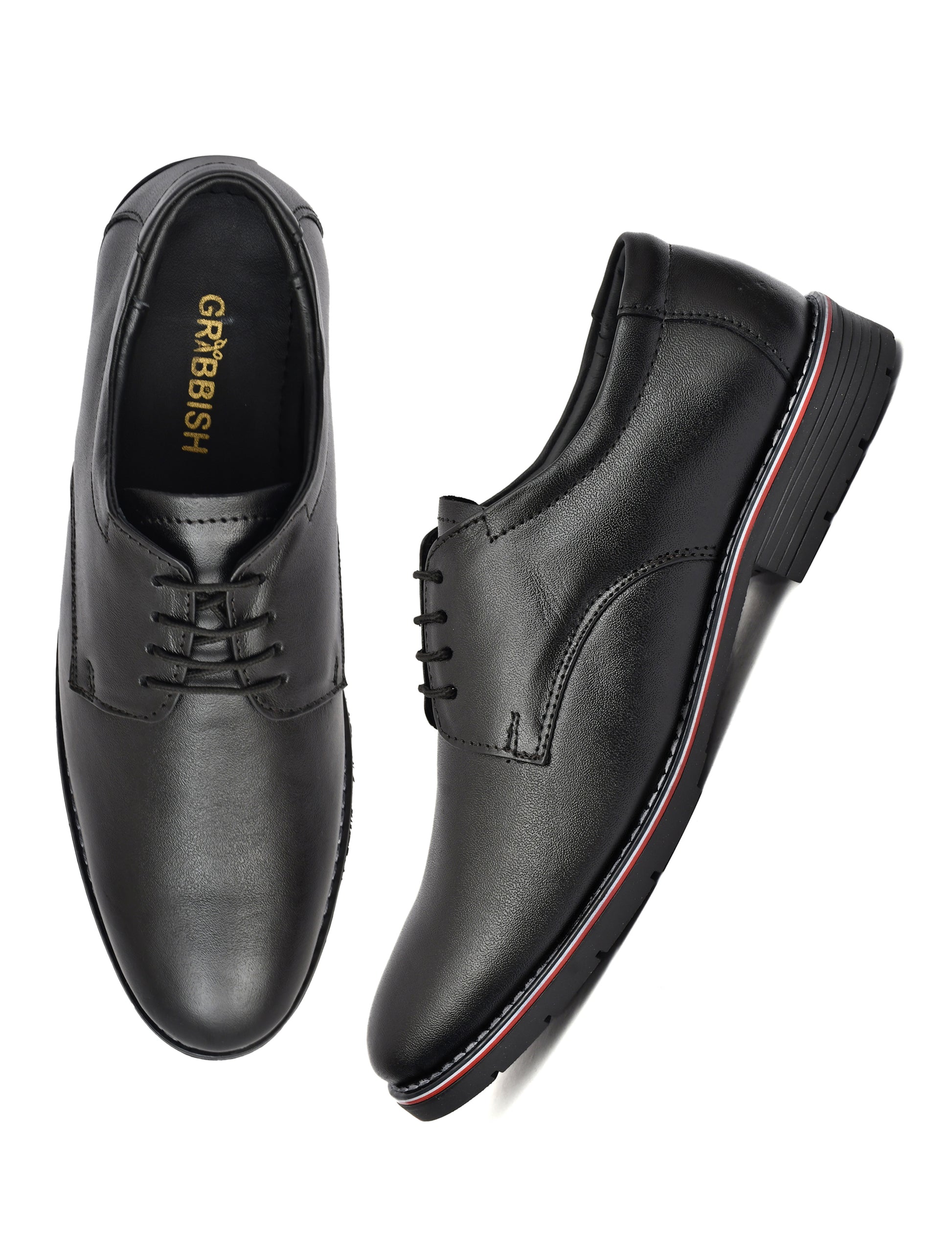Men Black Leather Derby Shoes