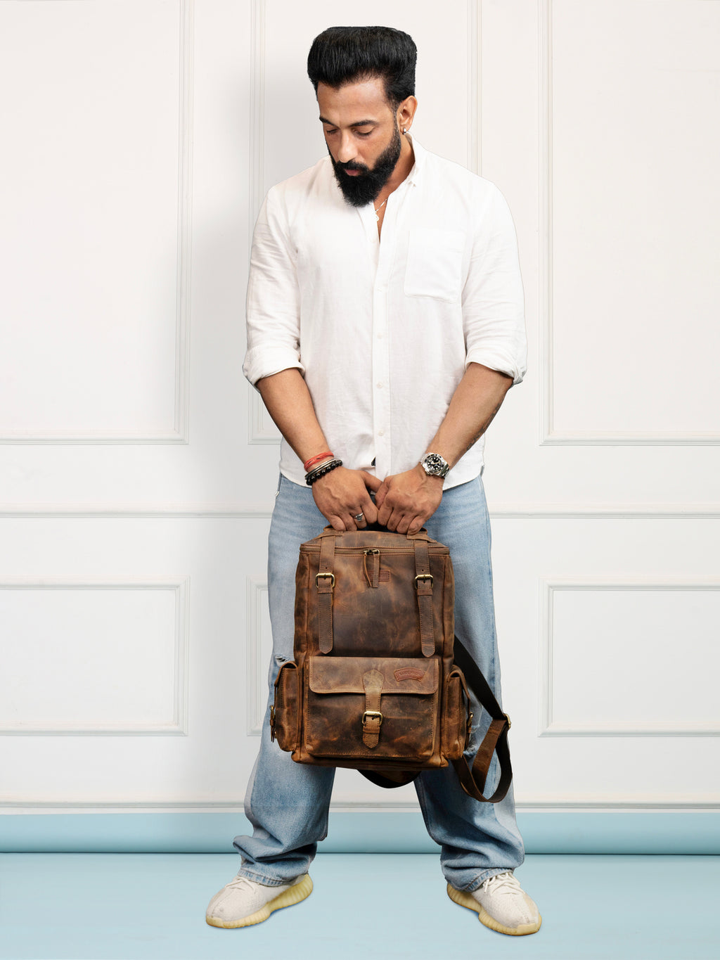 Signature Brown Leather Backpack – Rahul Makin's Signature Monogram Edition | Iconic Design, Maximum Utility
