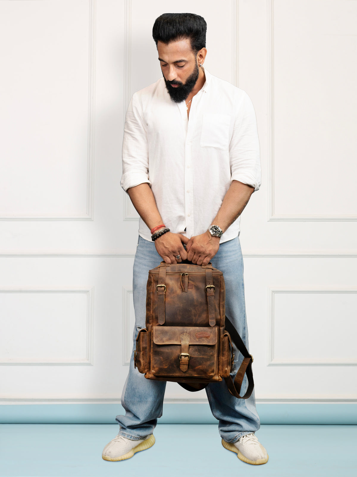 Signature Brown Leather Backpack – Rahul Makin's Signature Monogram Edition | Iconic Design, Maximum Utility