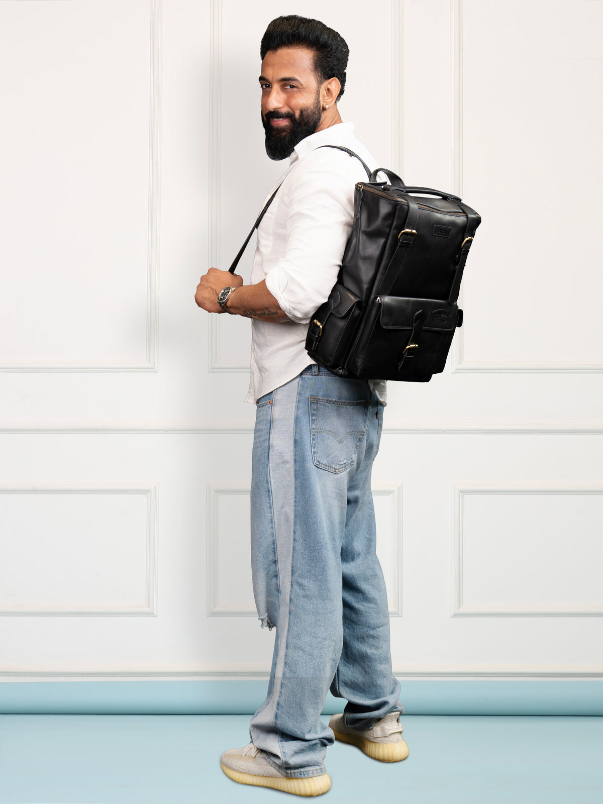 Signature Black Leather Backpack – Rahul Makin's Signature Monogram Edition | Iconic Design, Maximum Utility