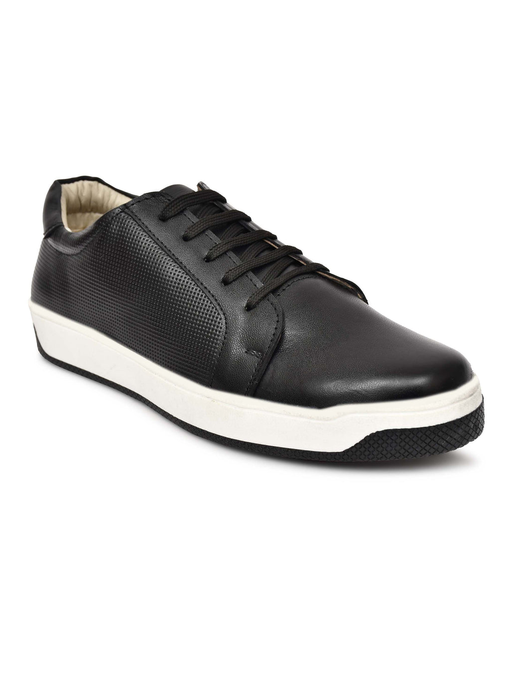 Men Round Toe Leather Sneakers Black