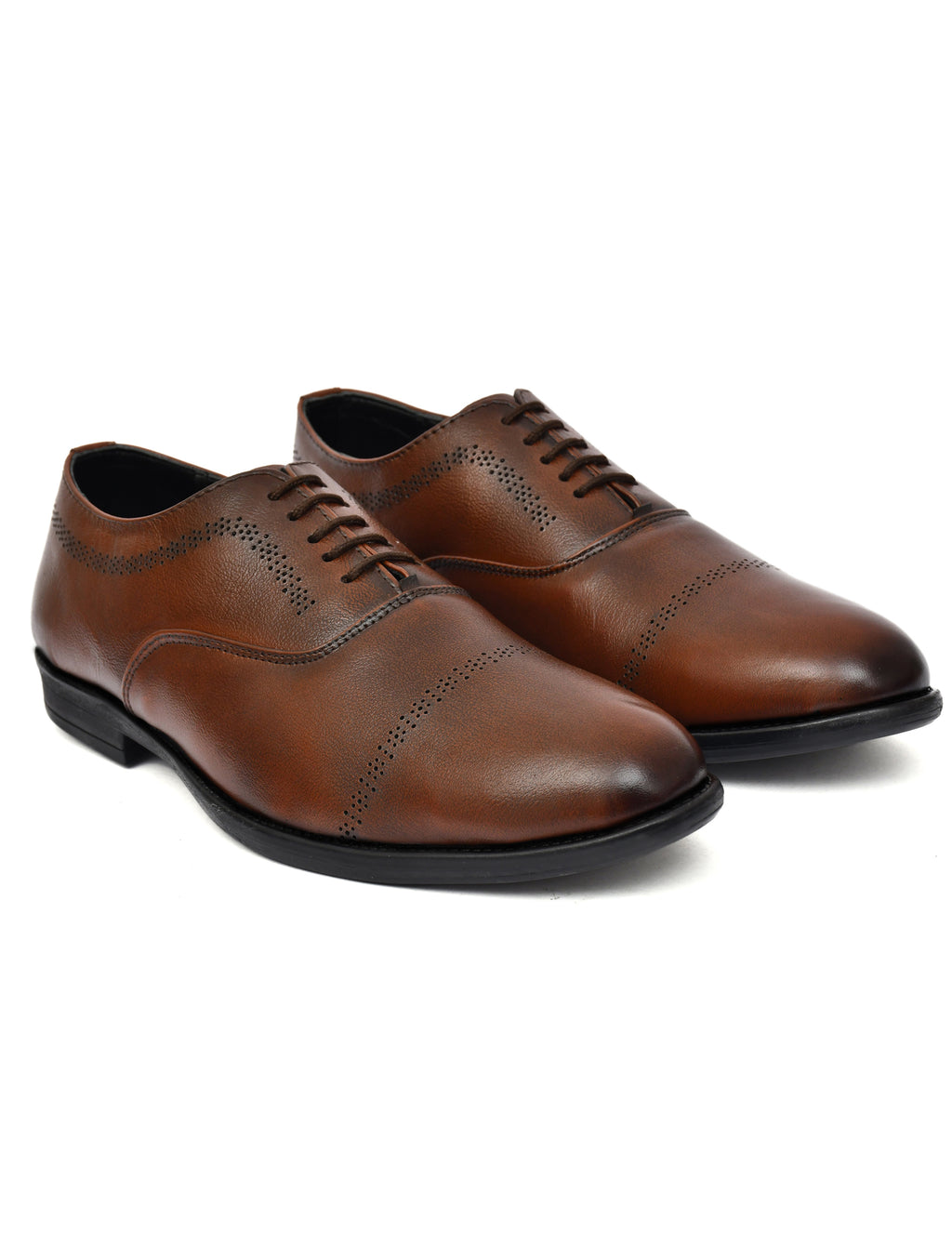 Men's Tan Brush Off Leather Laser Design Oxford Shoes