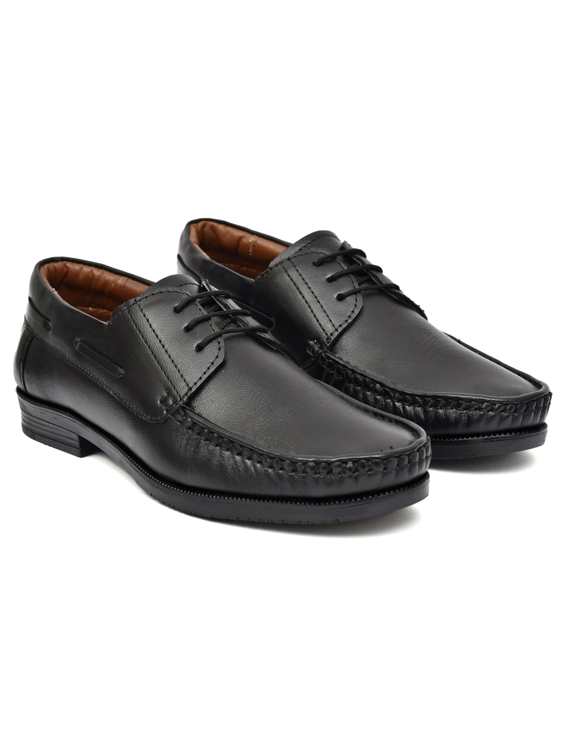 Men Black Leather Boat Shoes