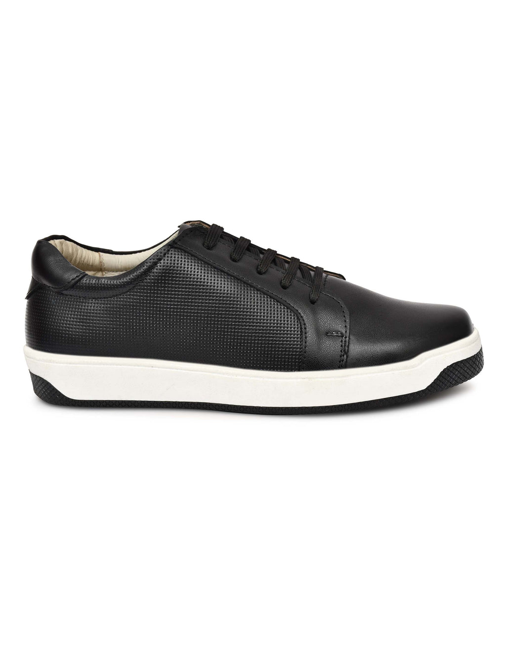 Men Round Toe Leather Sneakers Black