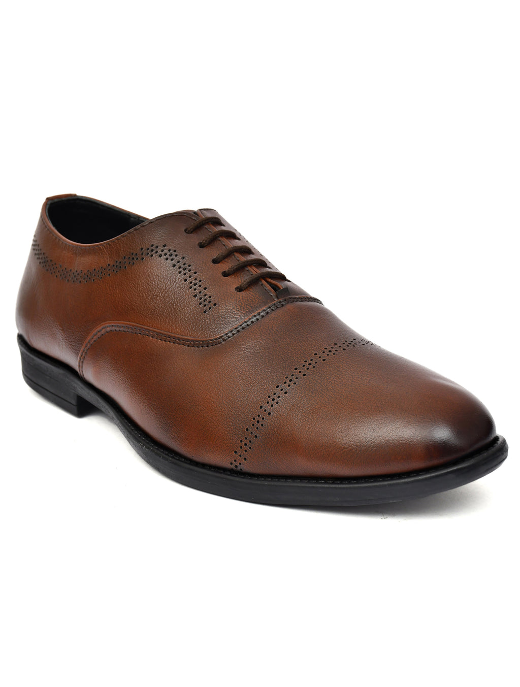 Men's Tan Brush Off Leather Laser Design Oxford Shoes
