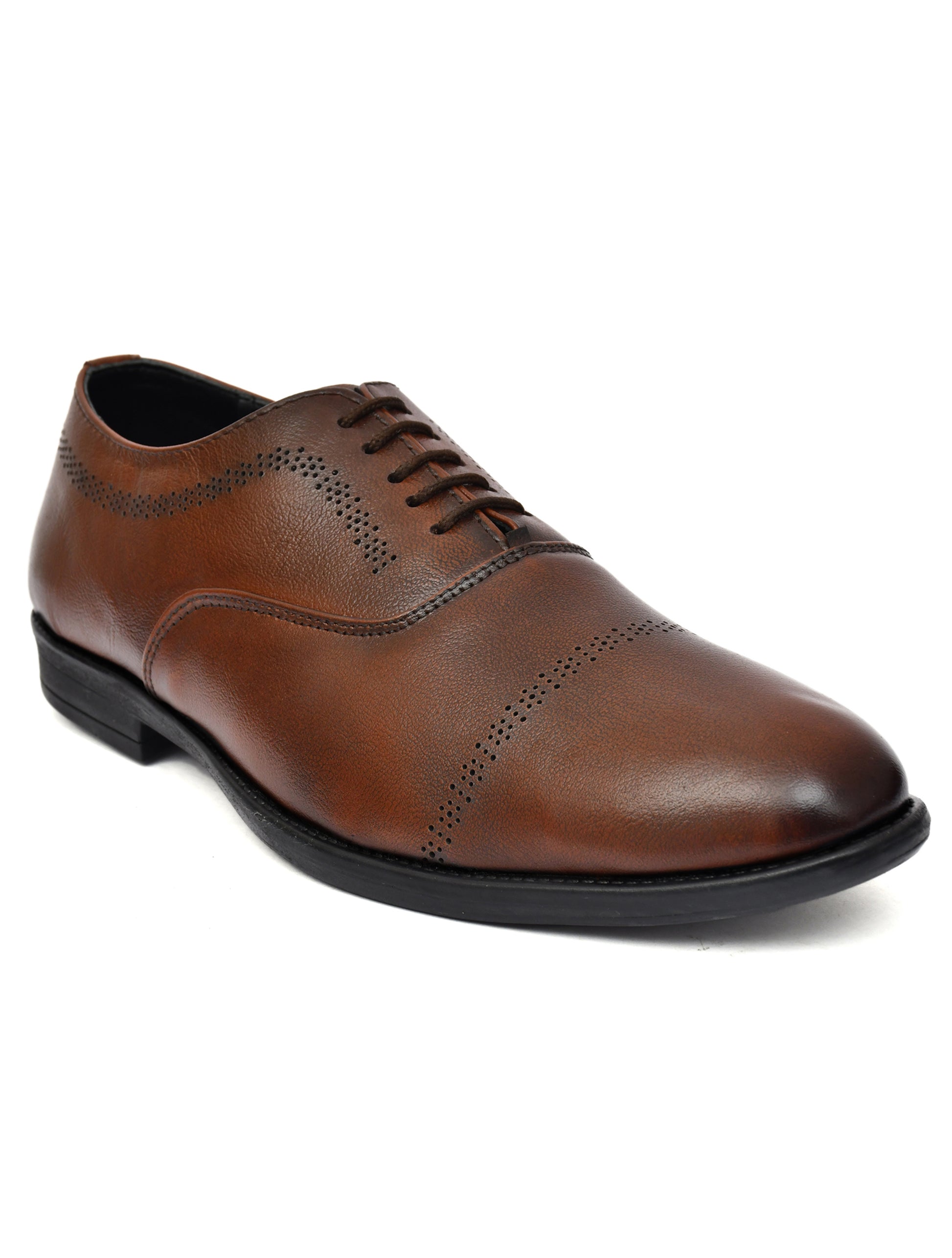 Men's Tan Brush Off Leather Laser Design Oxford Shoes