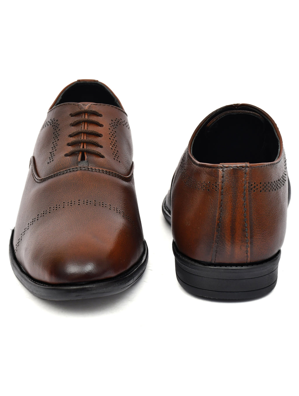 Men's Tan Brush Off Leather Laser Design Oxford Shoes