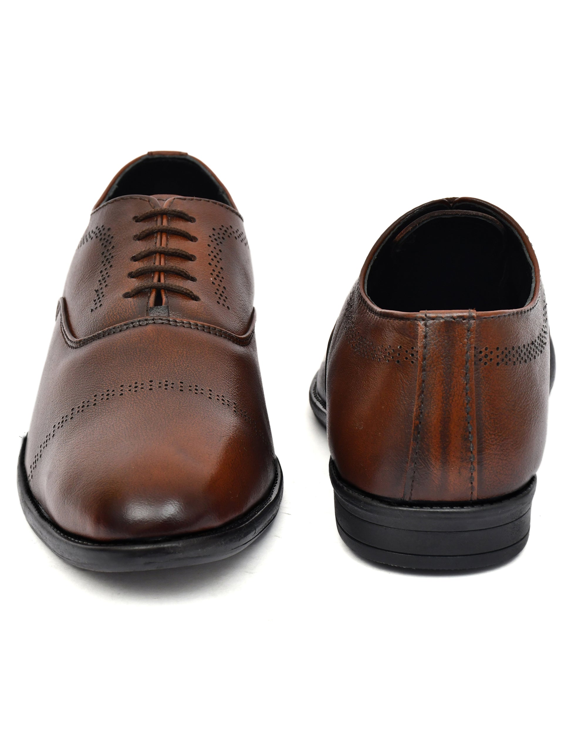 Men's Tan Brush Off Leather Laser Design Oxford Shoes
