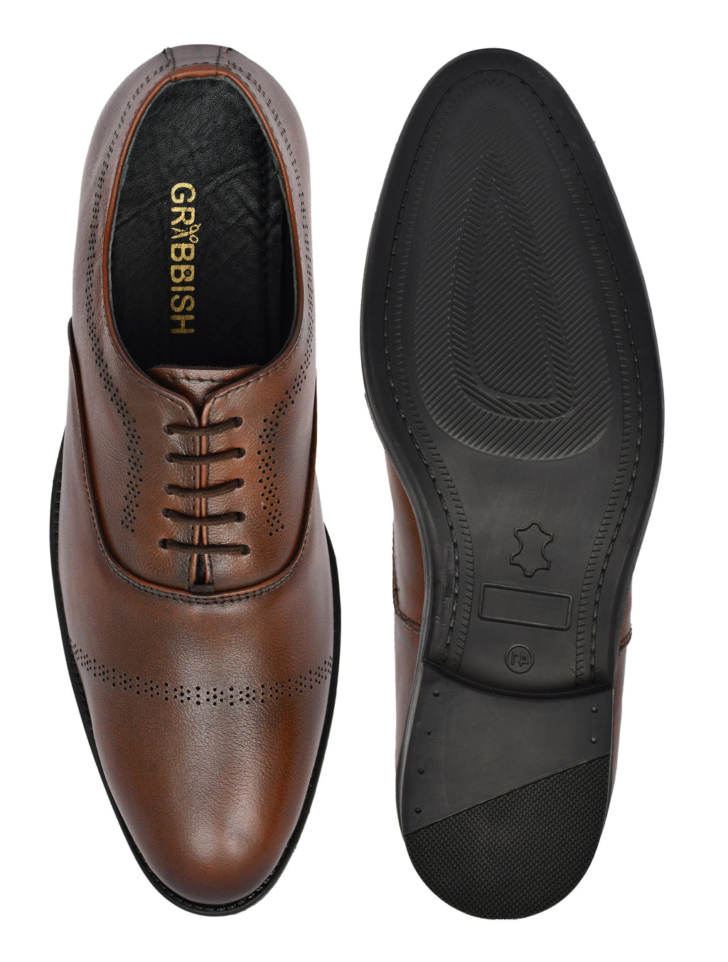 Men's Tan Brush Off Leather Laser Design Oxford Shoes