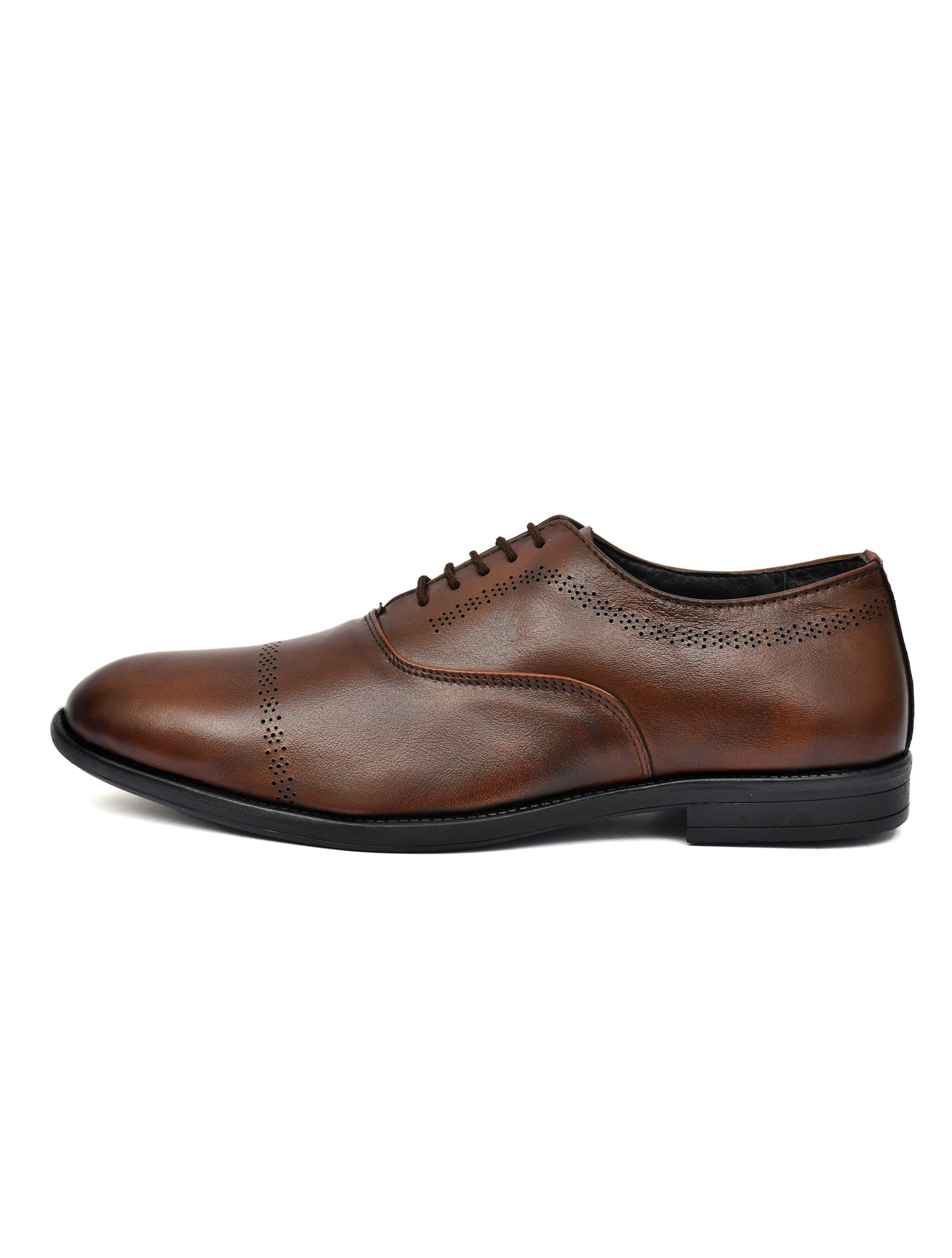 Men's Tan Brush Off Leather Laser Design Oxford Shoes