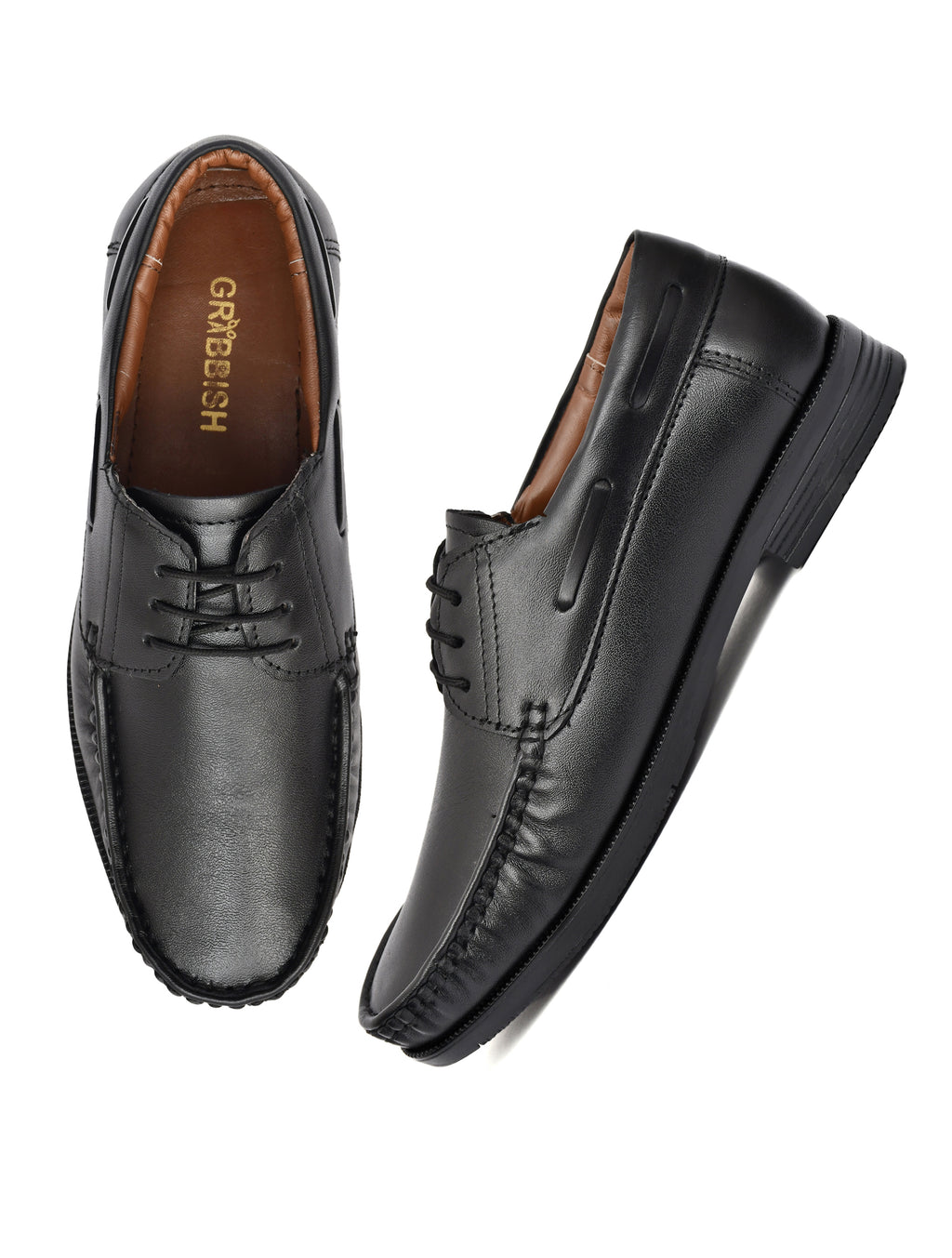 Men Black Leather Boat Shoes