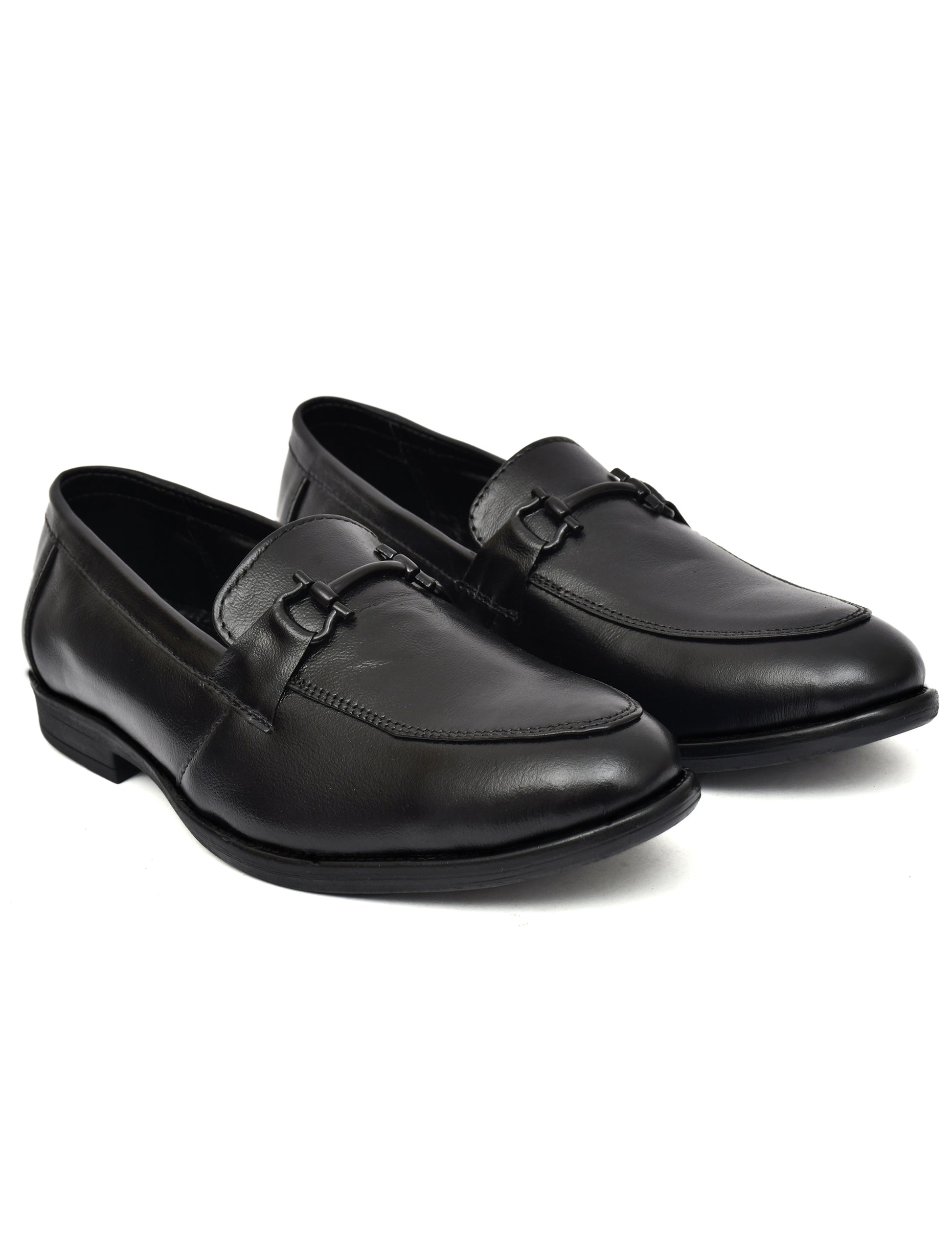 Men Black Leather Bit Loafers