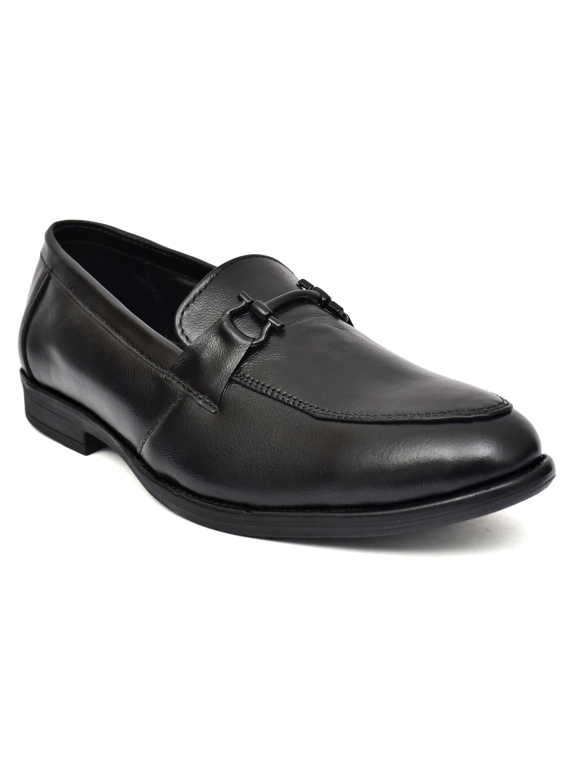 Men Black Leather Bit Loafers